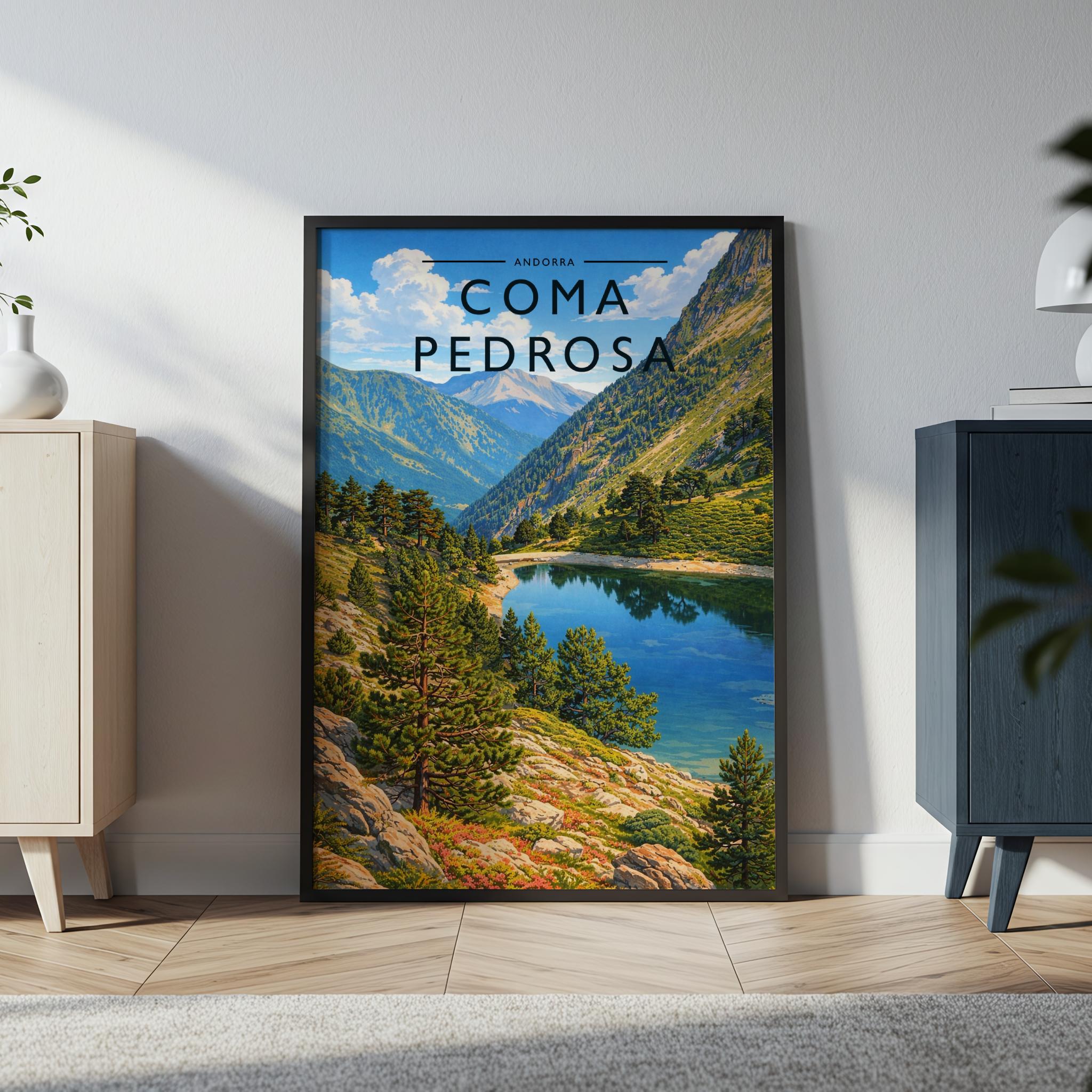 Coma Pedrosa Travel Poster in a black frame