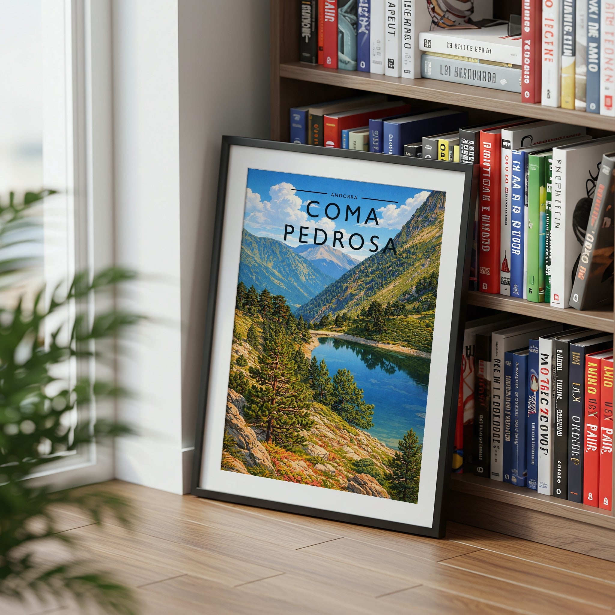 Coma Pedrosa Travel Poster mounted in a black frame