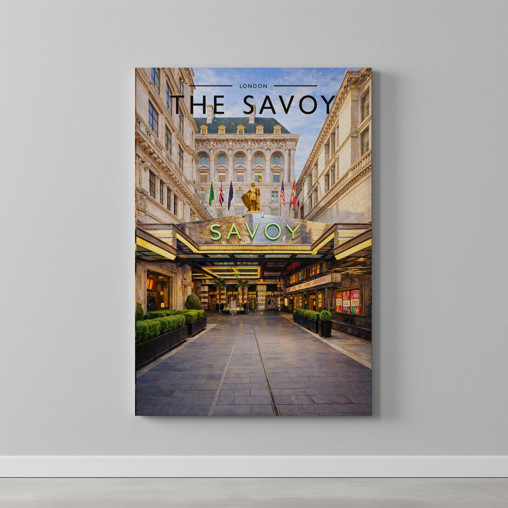 London #4 Travel Poster as a gallery-wrapped canvas on a plain wall