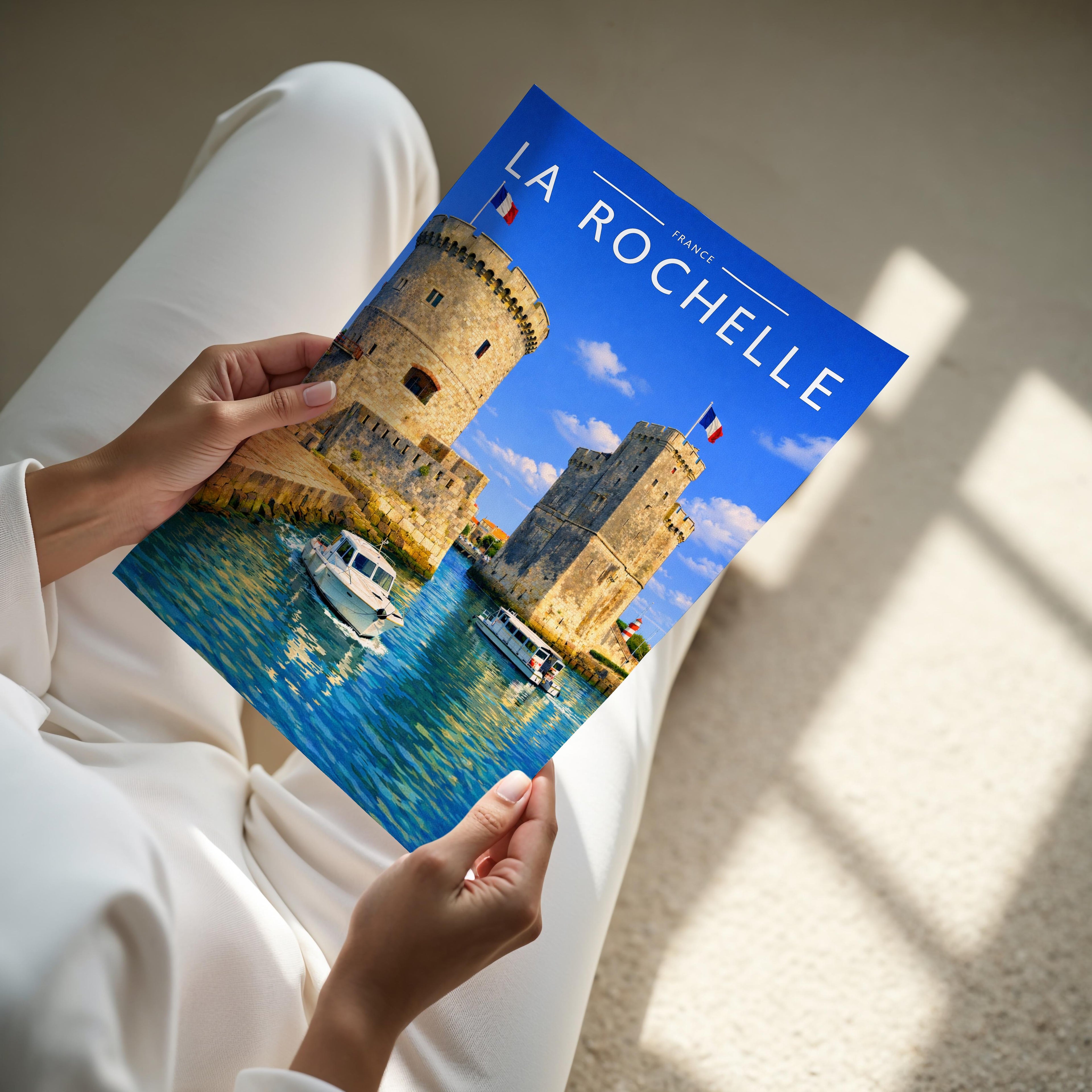 La Rochelle Travel Poster - A4 print held in hand