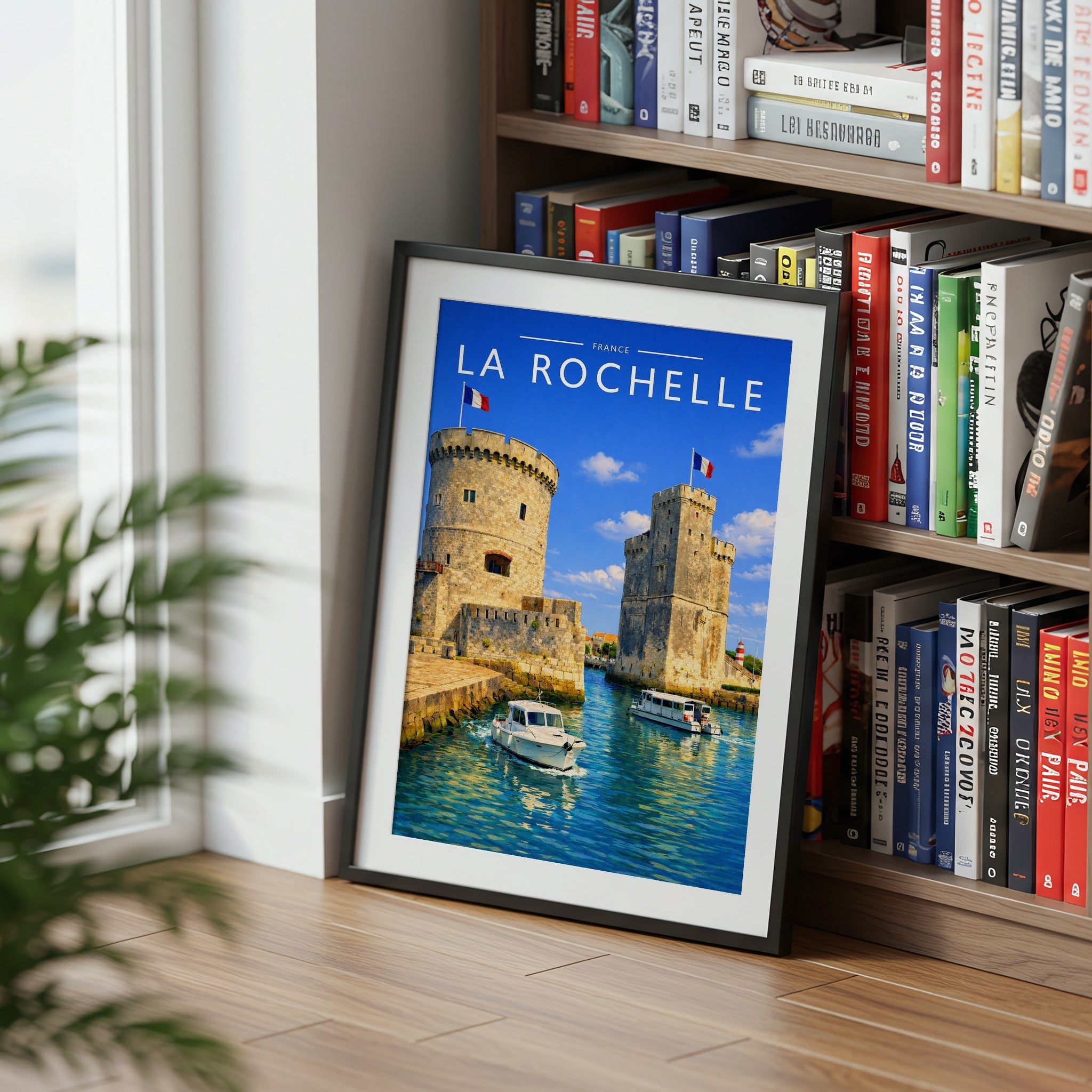 La Rochelle Travel Poster mounted in a black frame