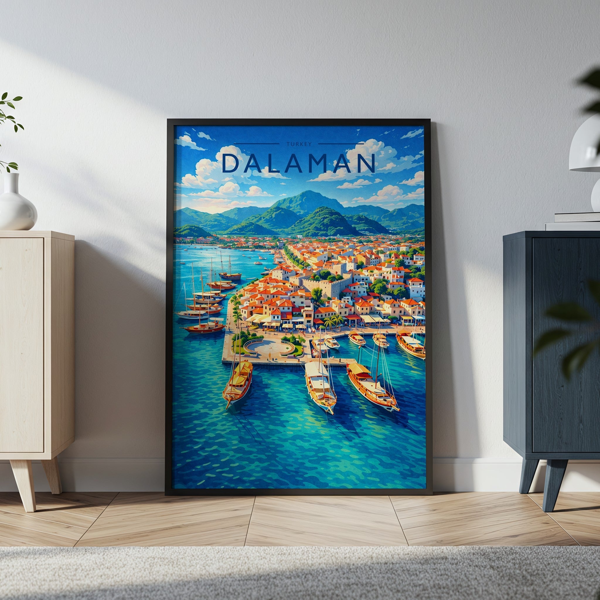 Dalaman Travel Poster in a black frame