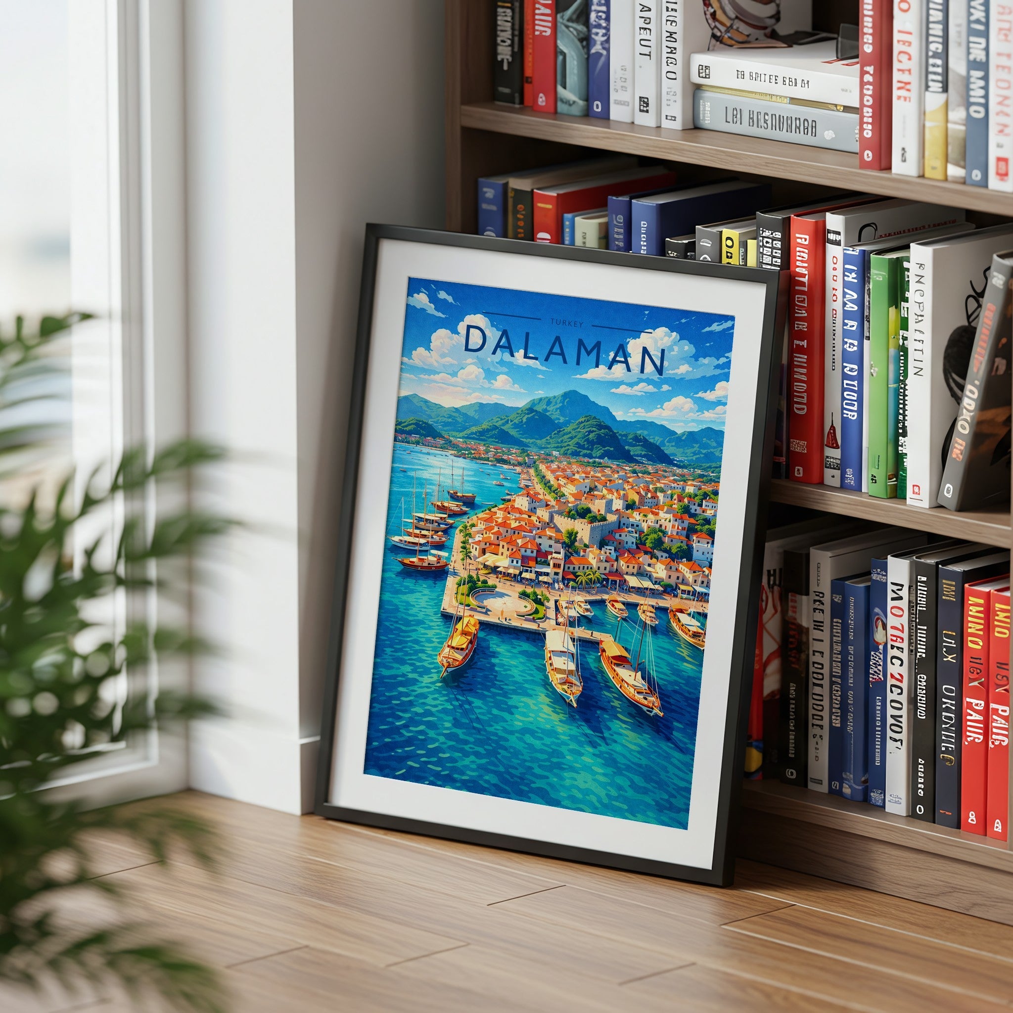 Dalaman Travel Poster mounted in a black frame