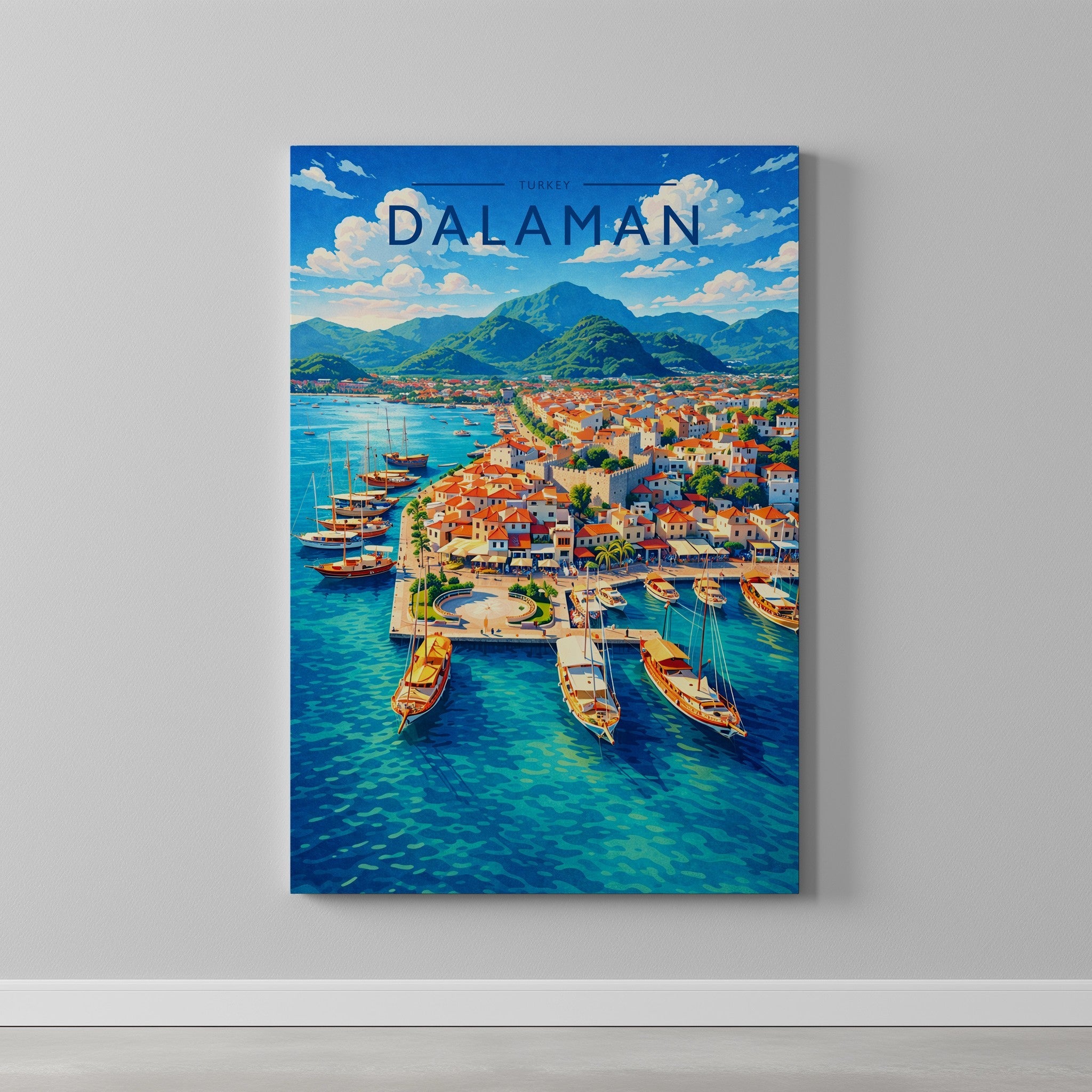 Dalaman Travel Poster as a gallery-wrapped canvas on a plain wall