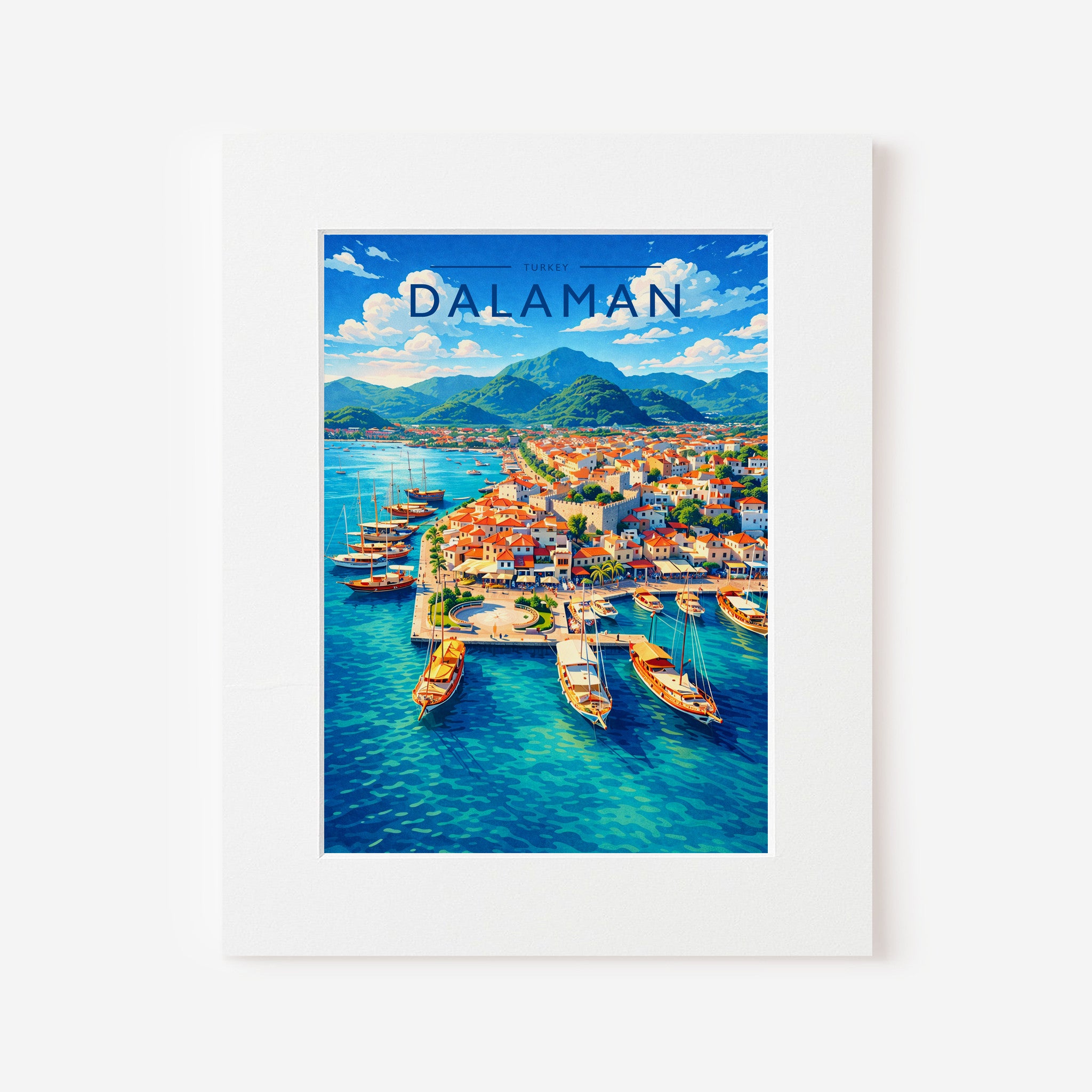 Dalaman Travel Poster in a white mount