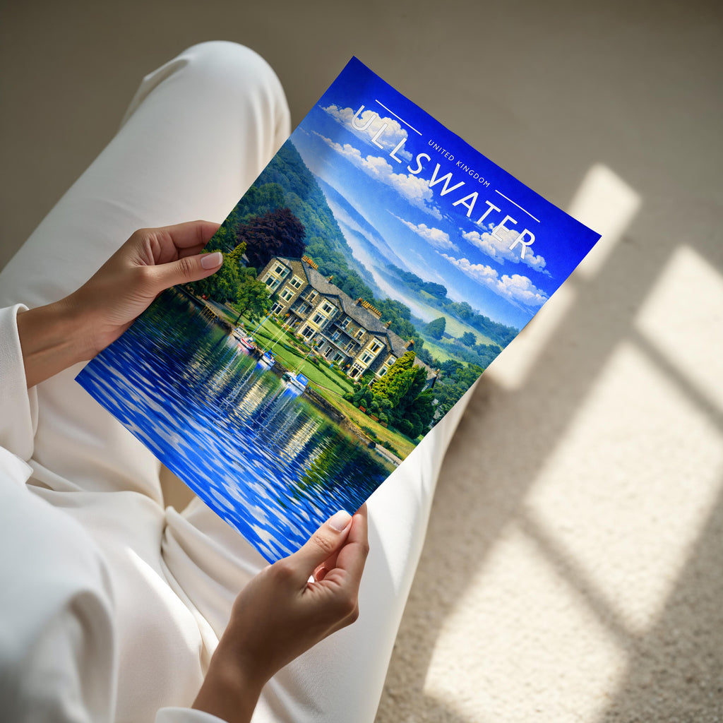 Ullswater Travel Poster - A4 print held in hand