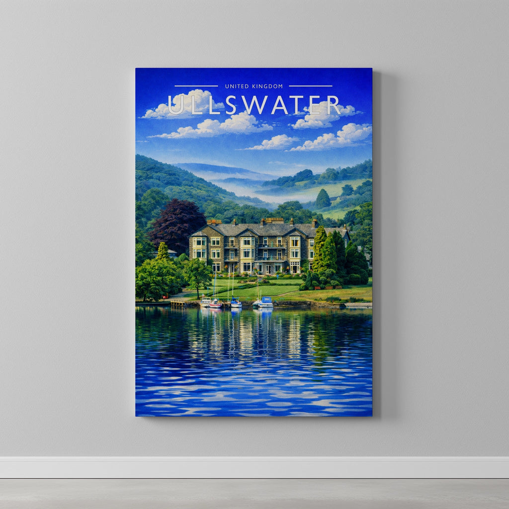 Ullswater Travel Poster as a gallery-wrapped canvas on a plain wall