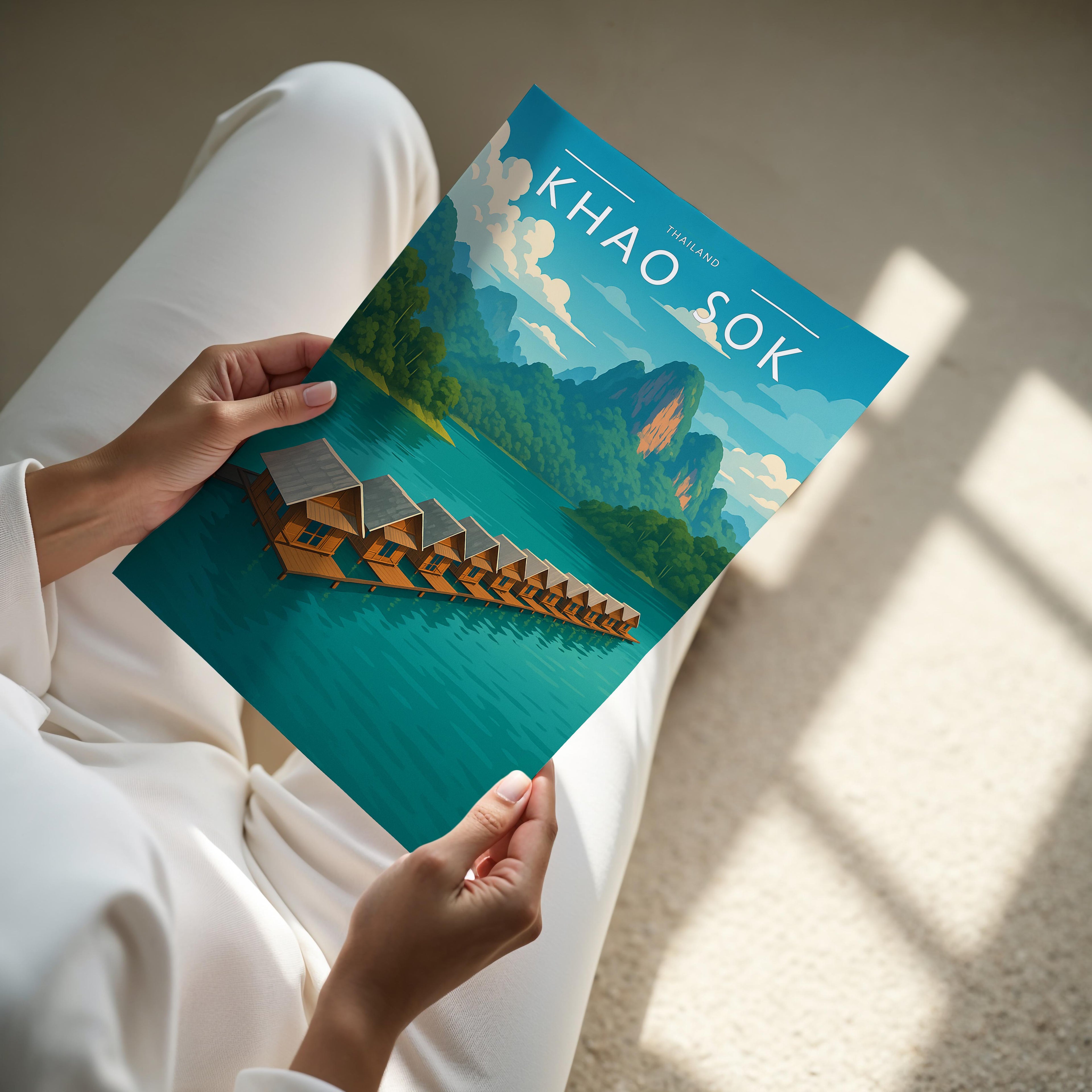 Khao Sok Travel Poster - A4 print held in hand