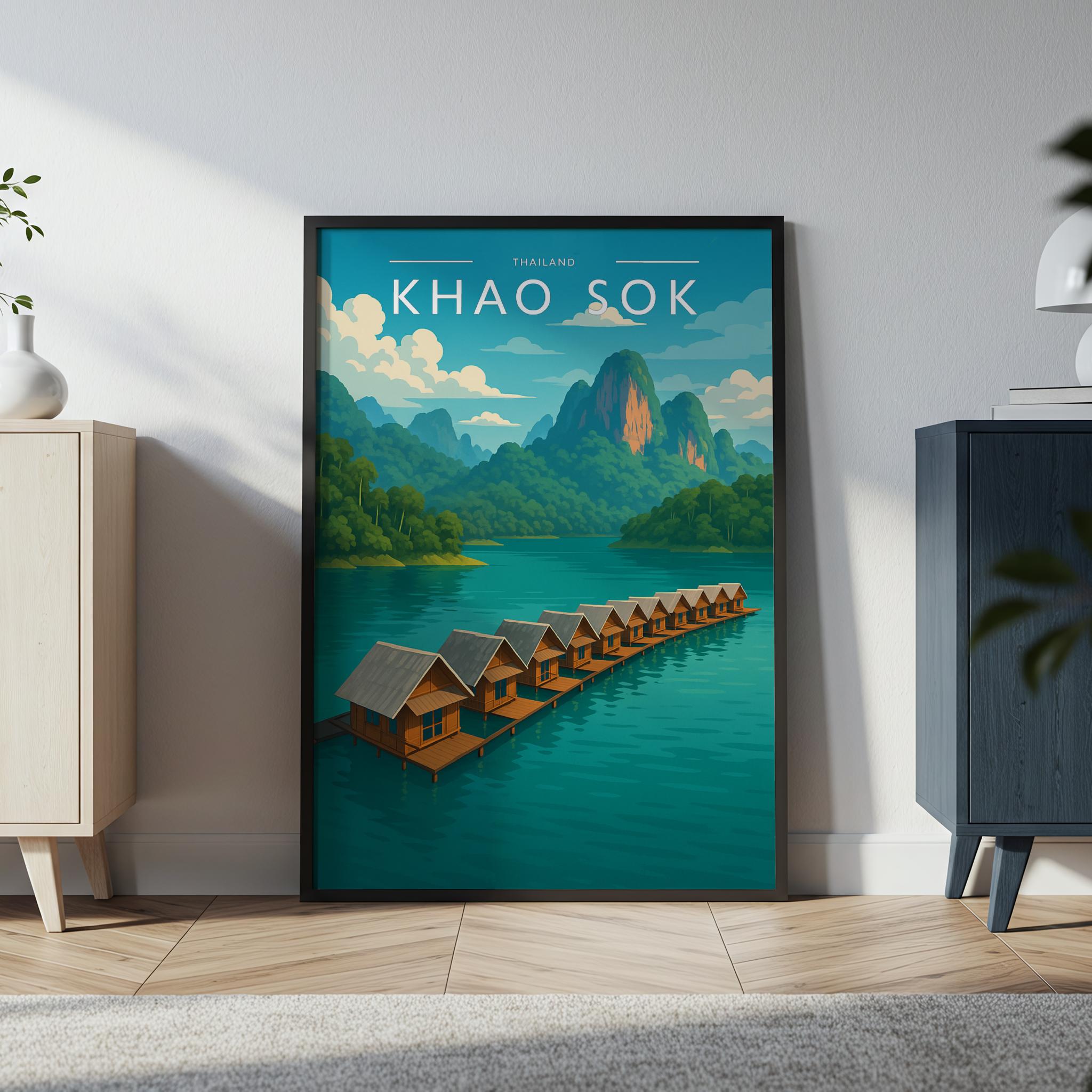 Khao Sok Travel Poster in a black frame