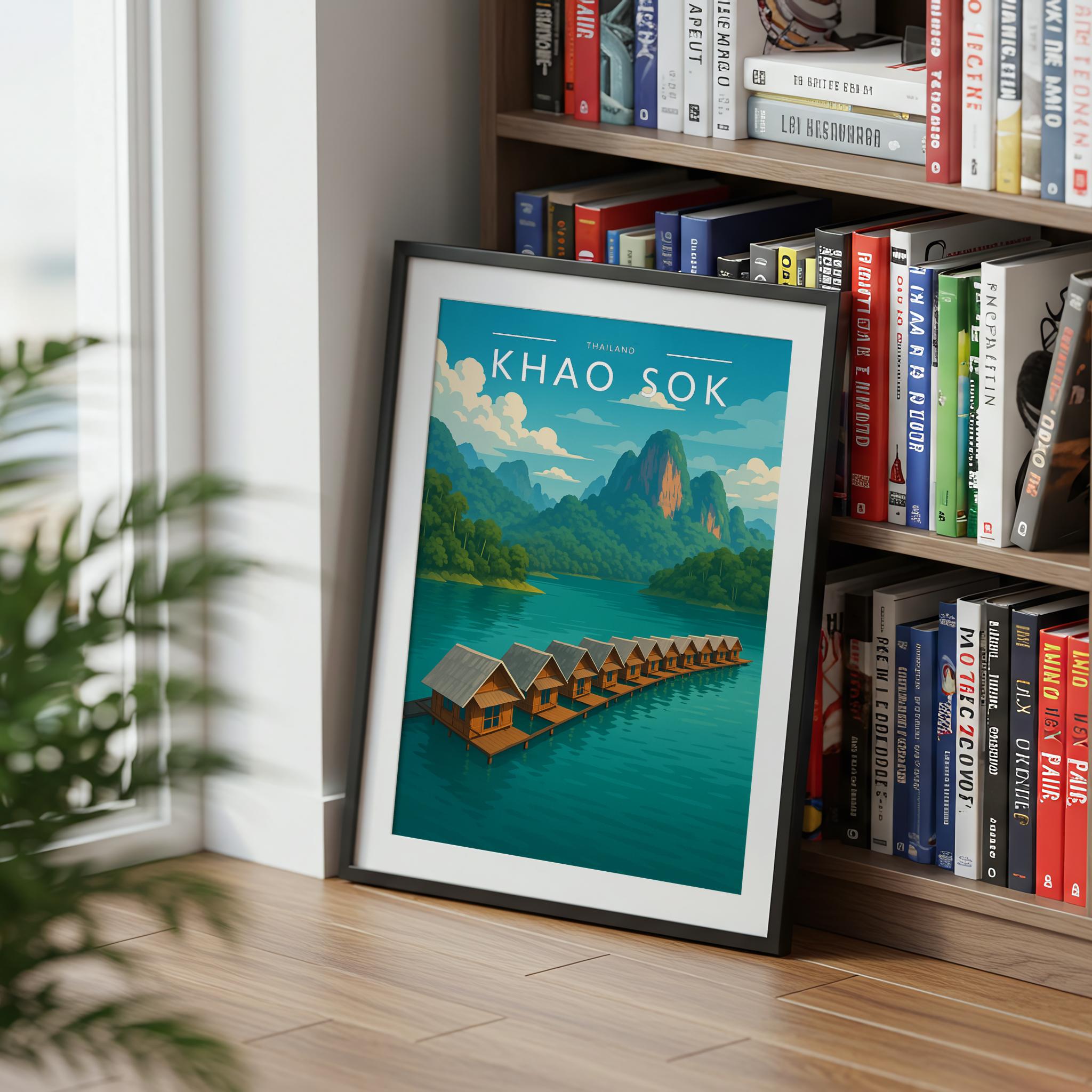 Khao Sok Travel Poster mounted in a black frame