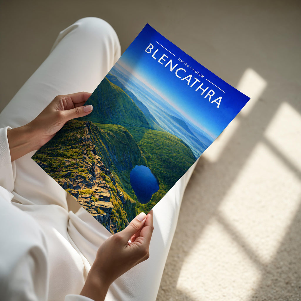 Blencathra Travel Poster - A4 print held in hand