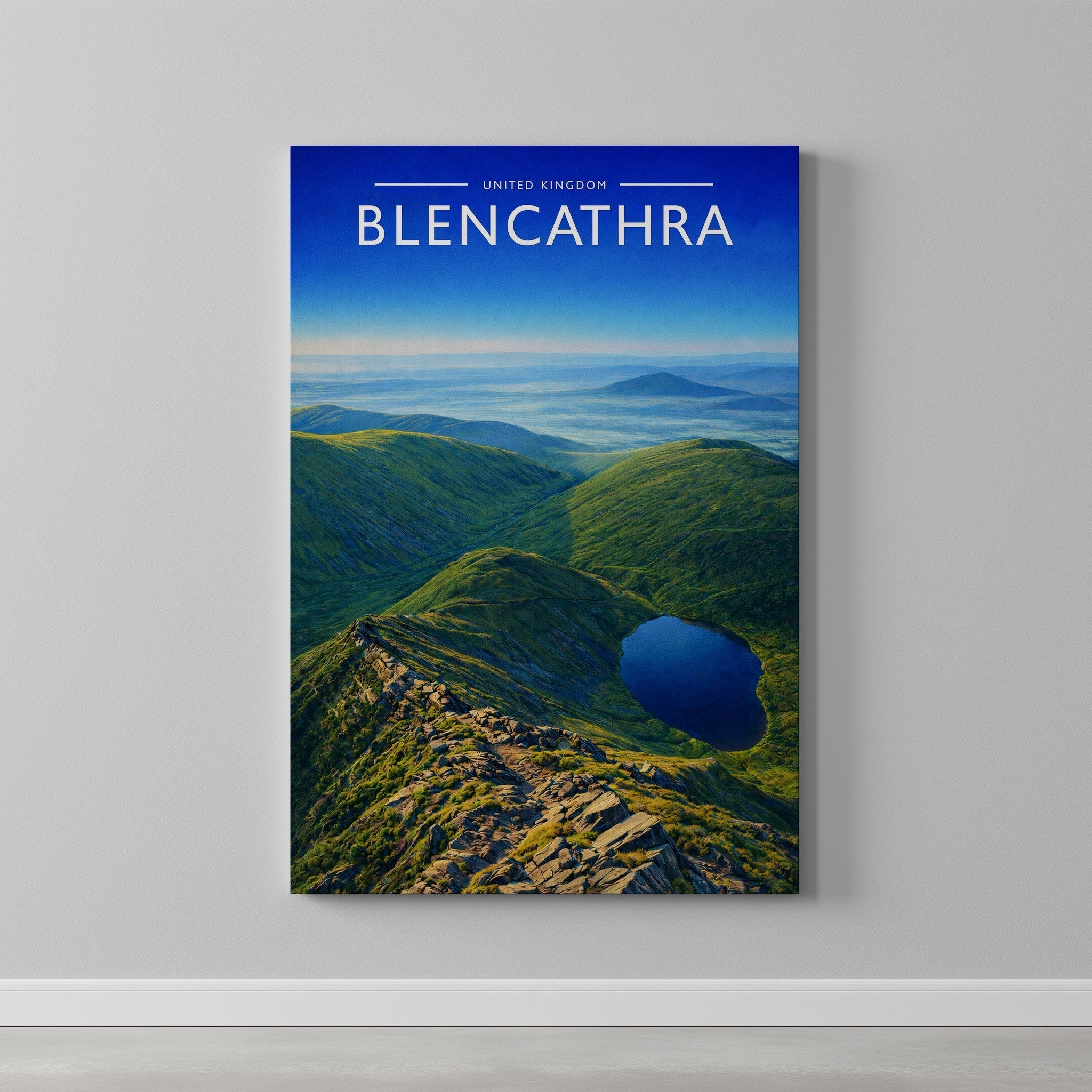 Blencathra Travel Poster as a gallery-wrapped canvas on a plain wall