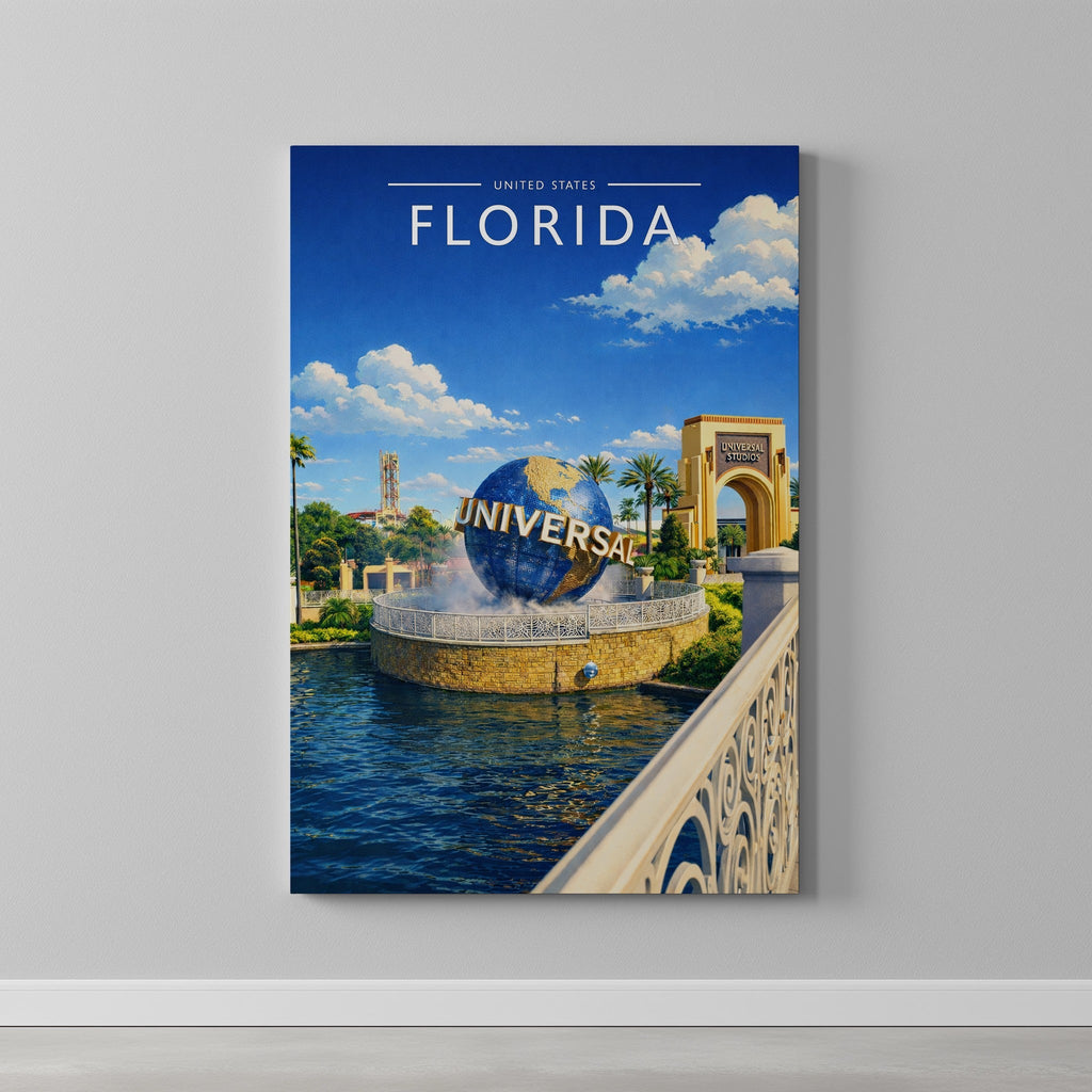 Florida Travel Poster as a gallery-wrapped canvas on a plain wall