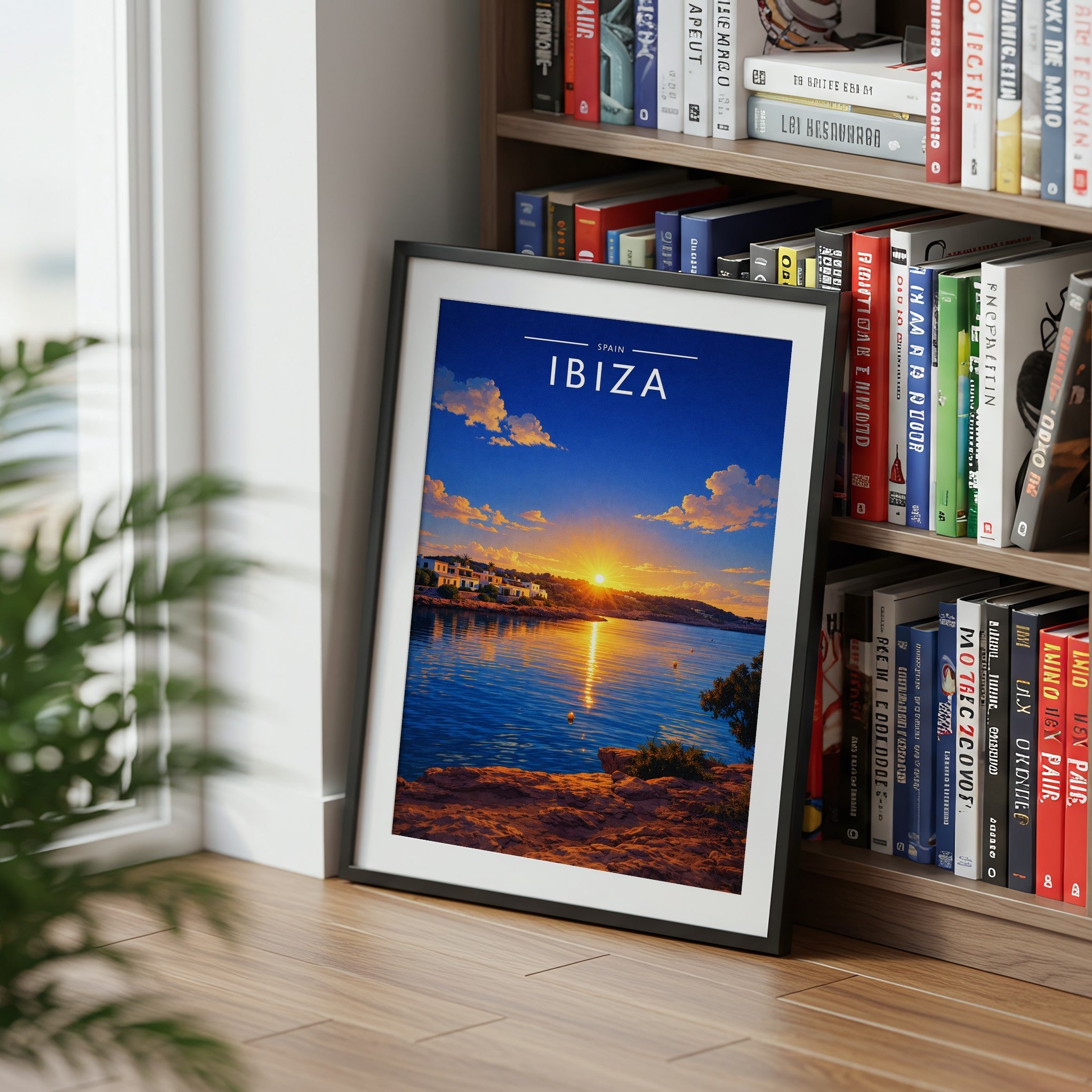 Ibiza #10 Travel Poster mounted in a black frame