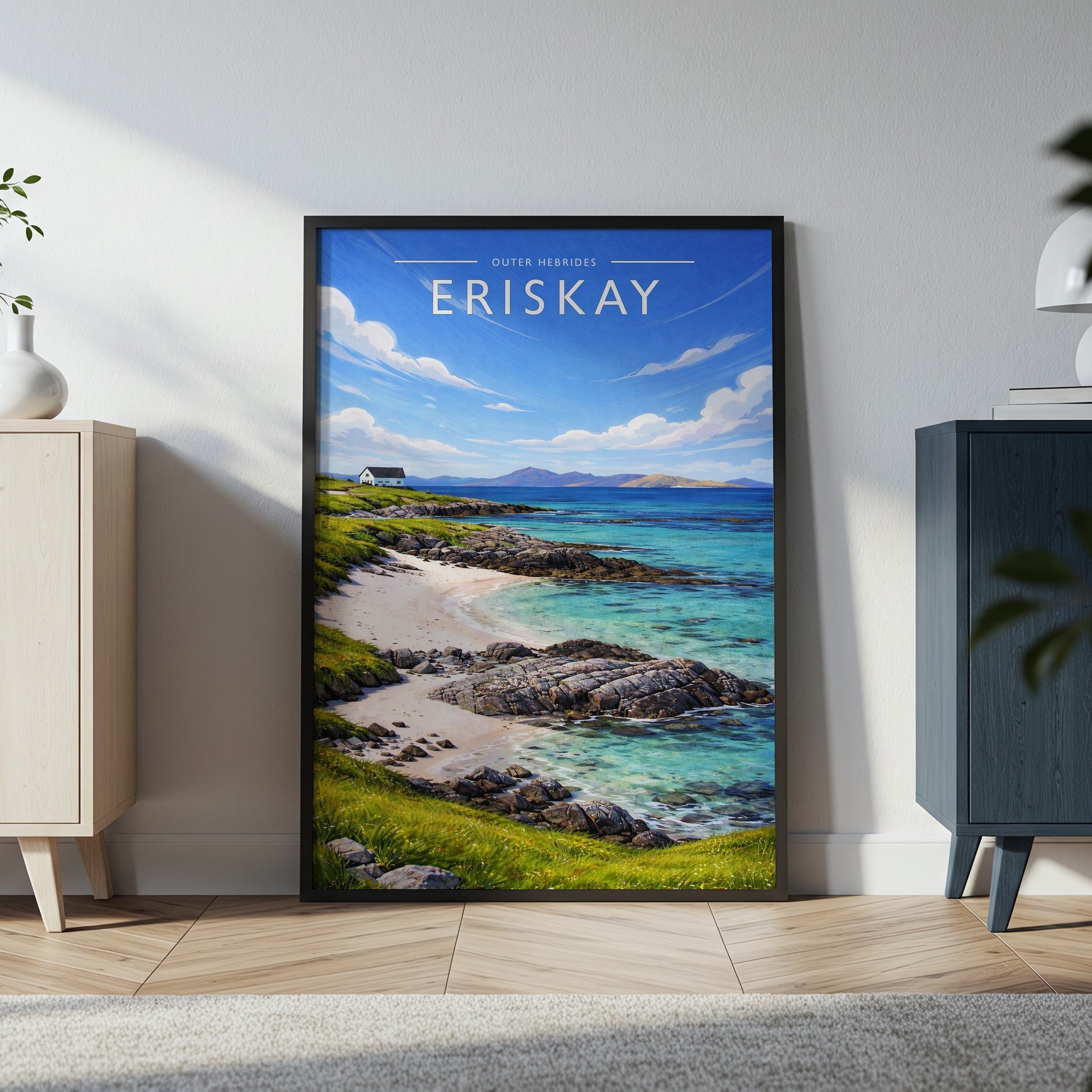 Eriskay Travel Poster in a black frame
