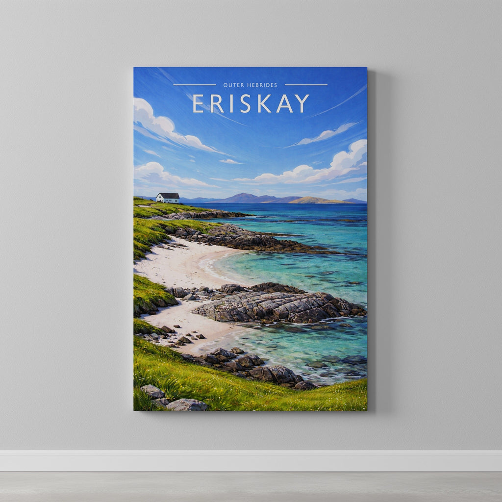 Eriskay Travel Poster as a gallery-wrapped canvas on a plain wall