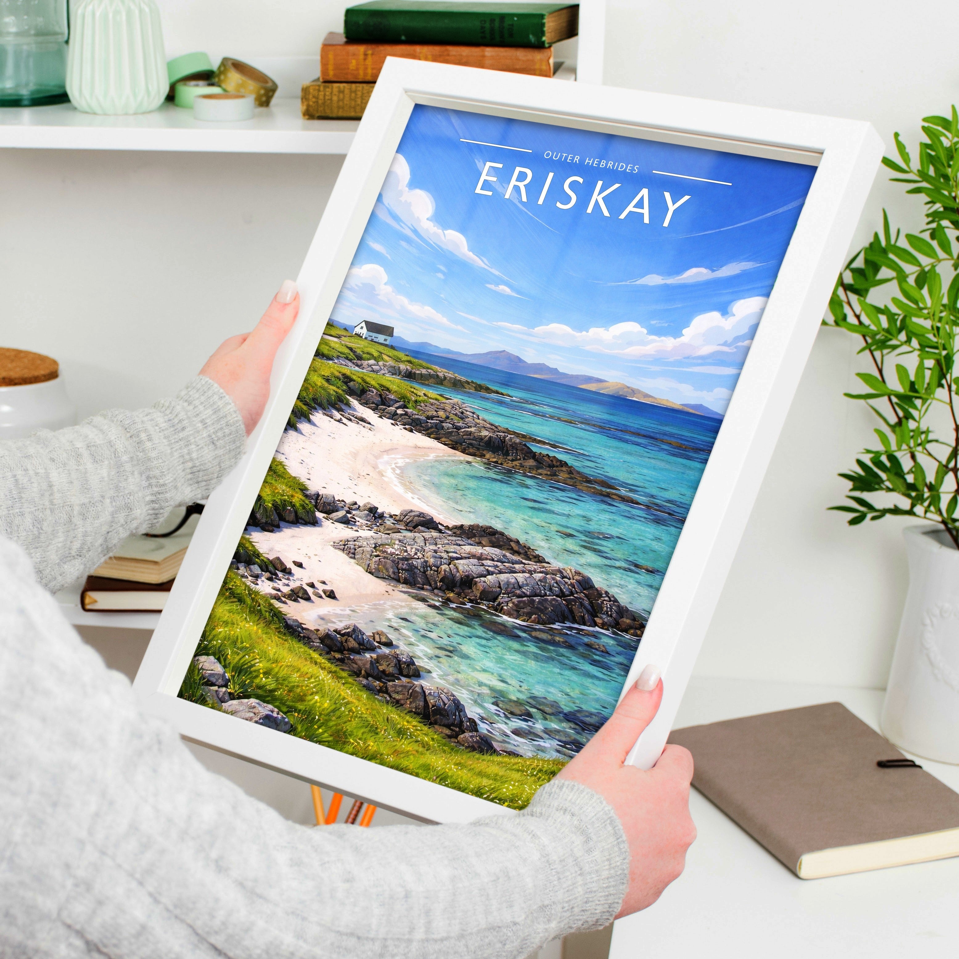 Eriskay Travel Poster held in a white frame