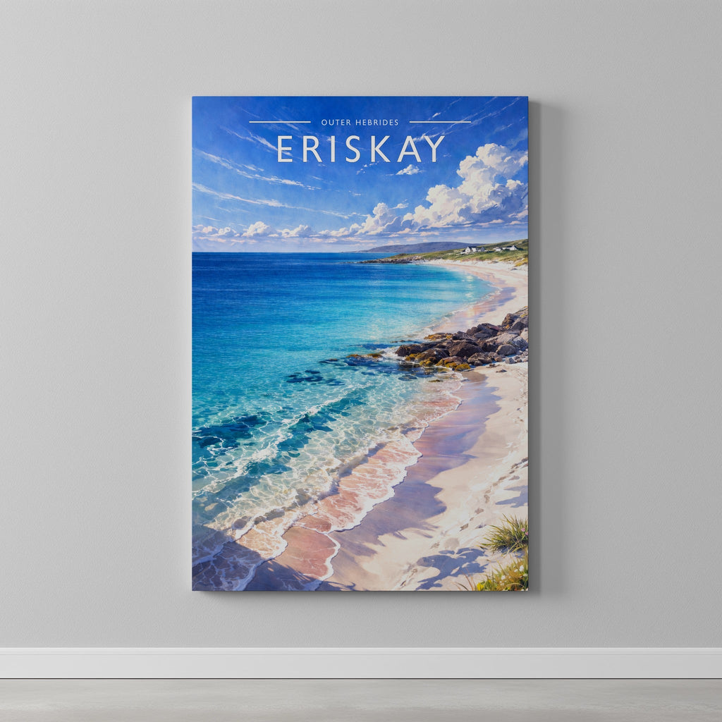 Eriskay #2 Travel Poster as a gallery-wrapped canvas on a plain wall