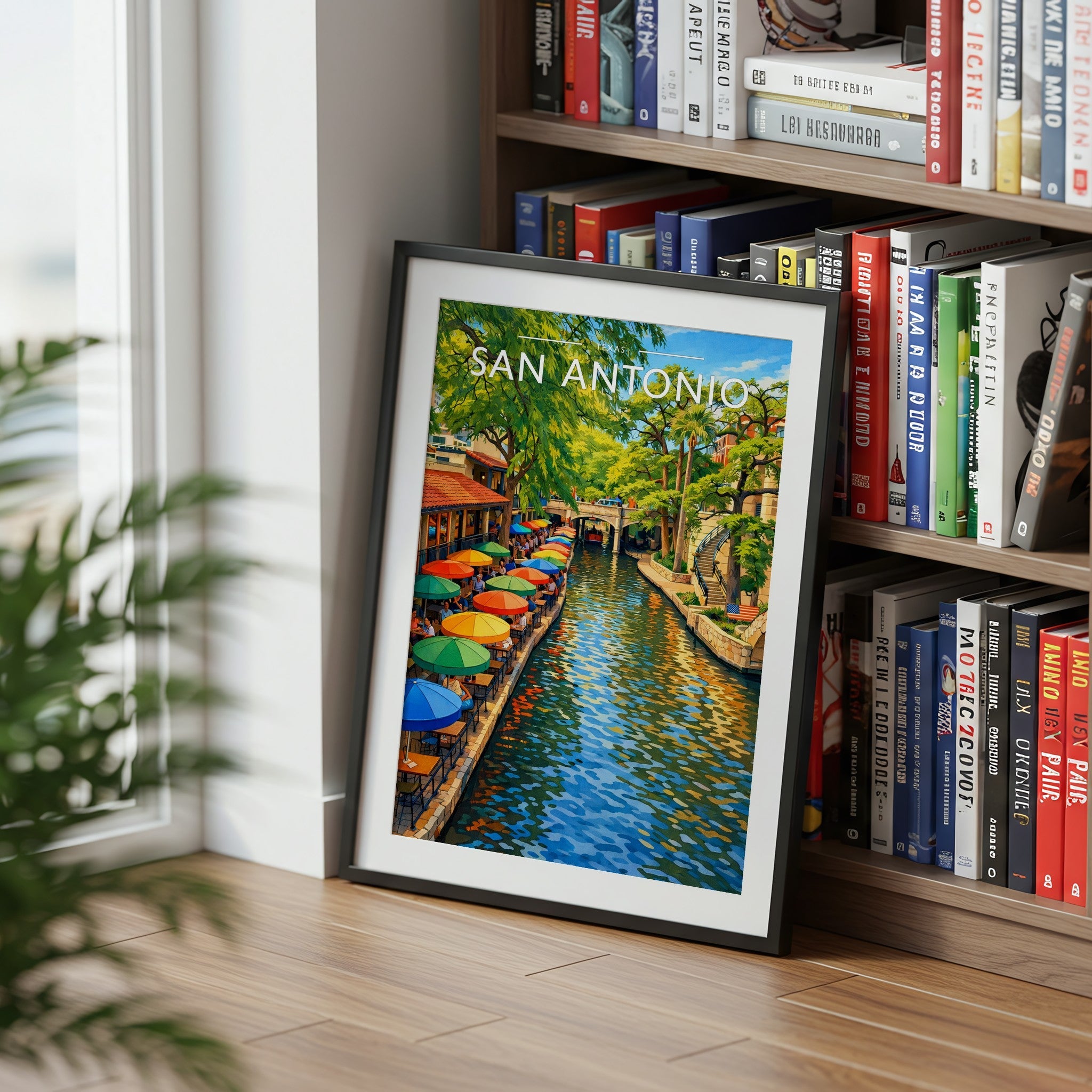 San Antonio Travel Poster mounted in a black frame