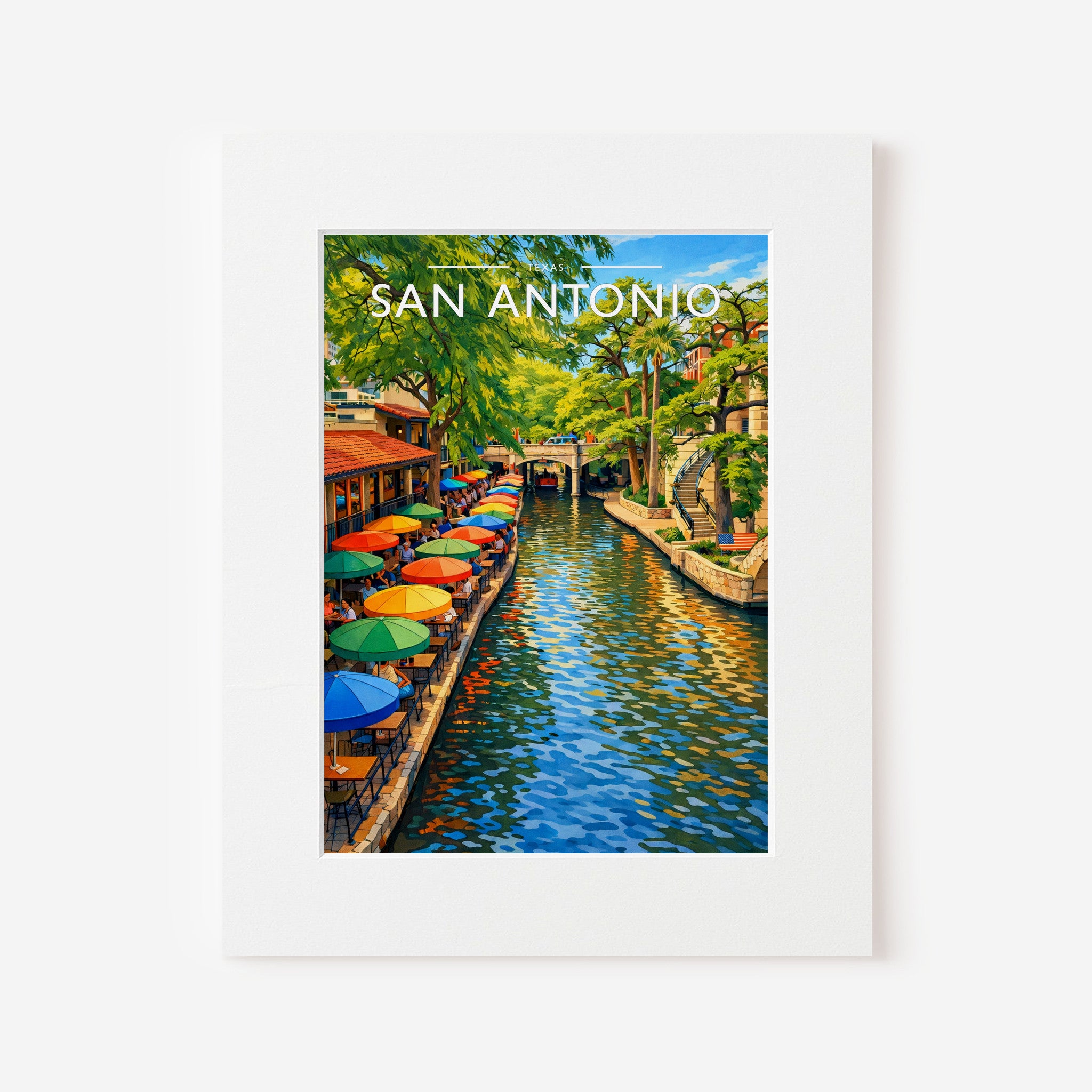 San Antonio Travel Poster in a white mount
