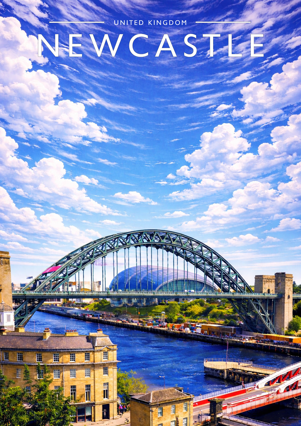 Newcastle Travel Poster - A4 travel poster print