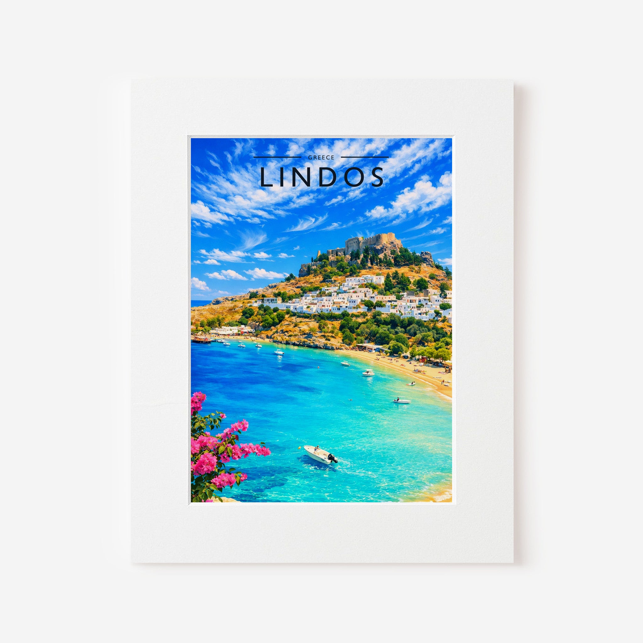 Lindos #2 Travel Poster in a white mount