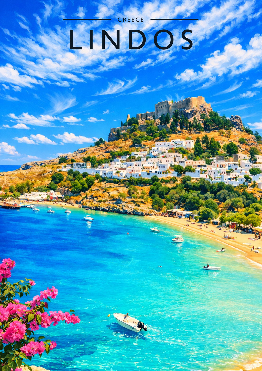 Lindos #2 Travel Poster - A4 travel poster print