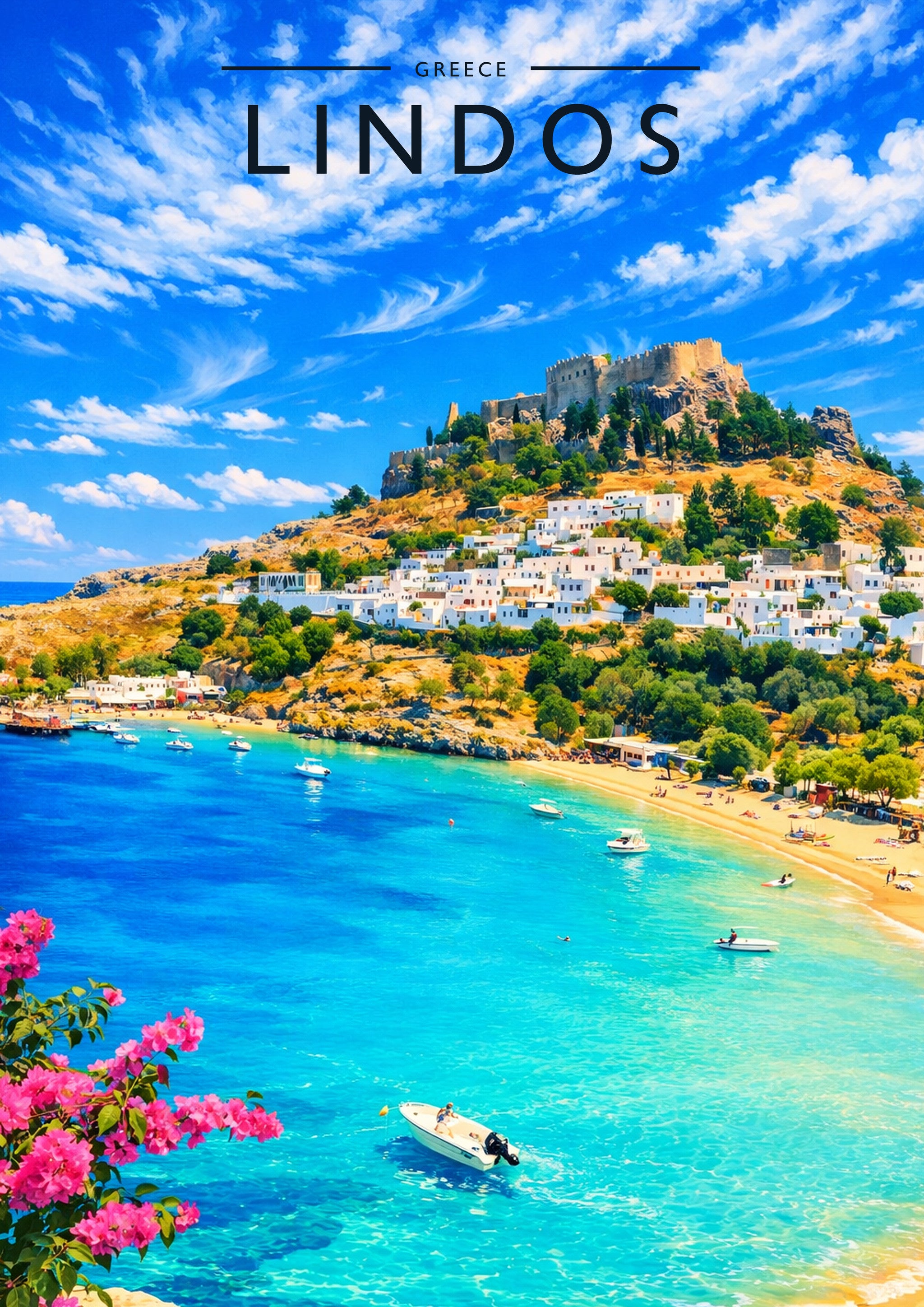 Lindos #2 Travel Poster - A4 travel poster print