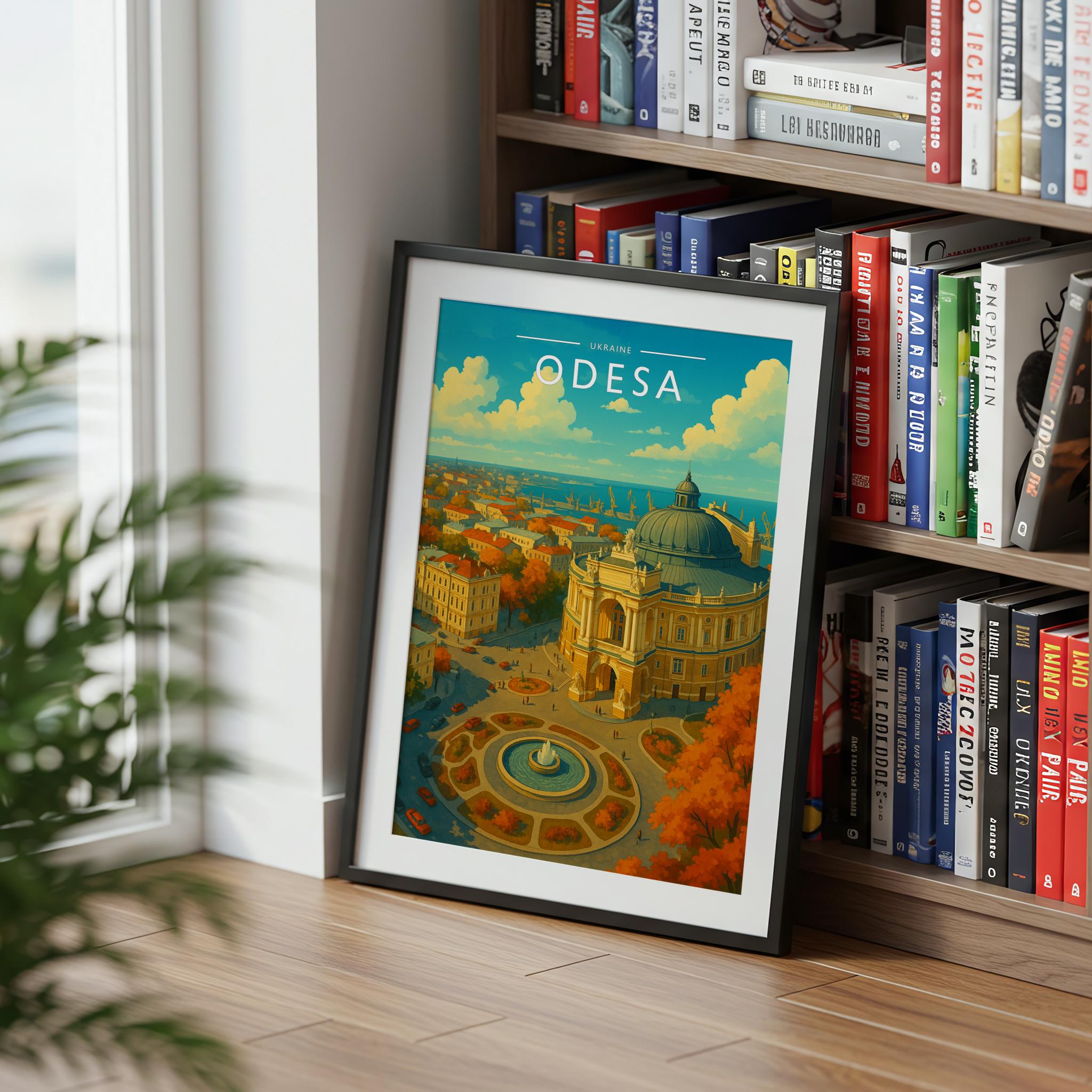 Odesa Travel Poster mounted in a black frame