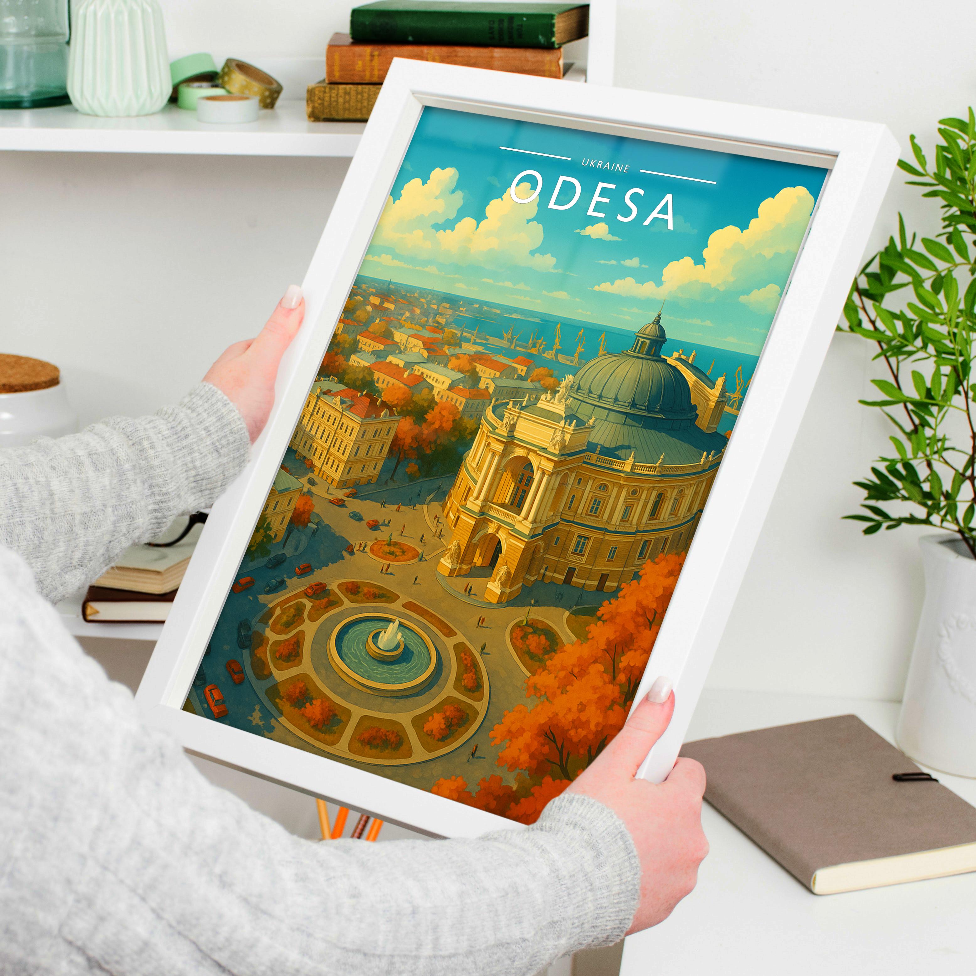 Odesa Travel Poster held in a white frame