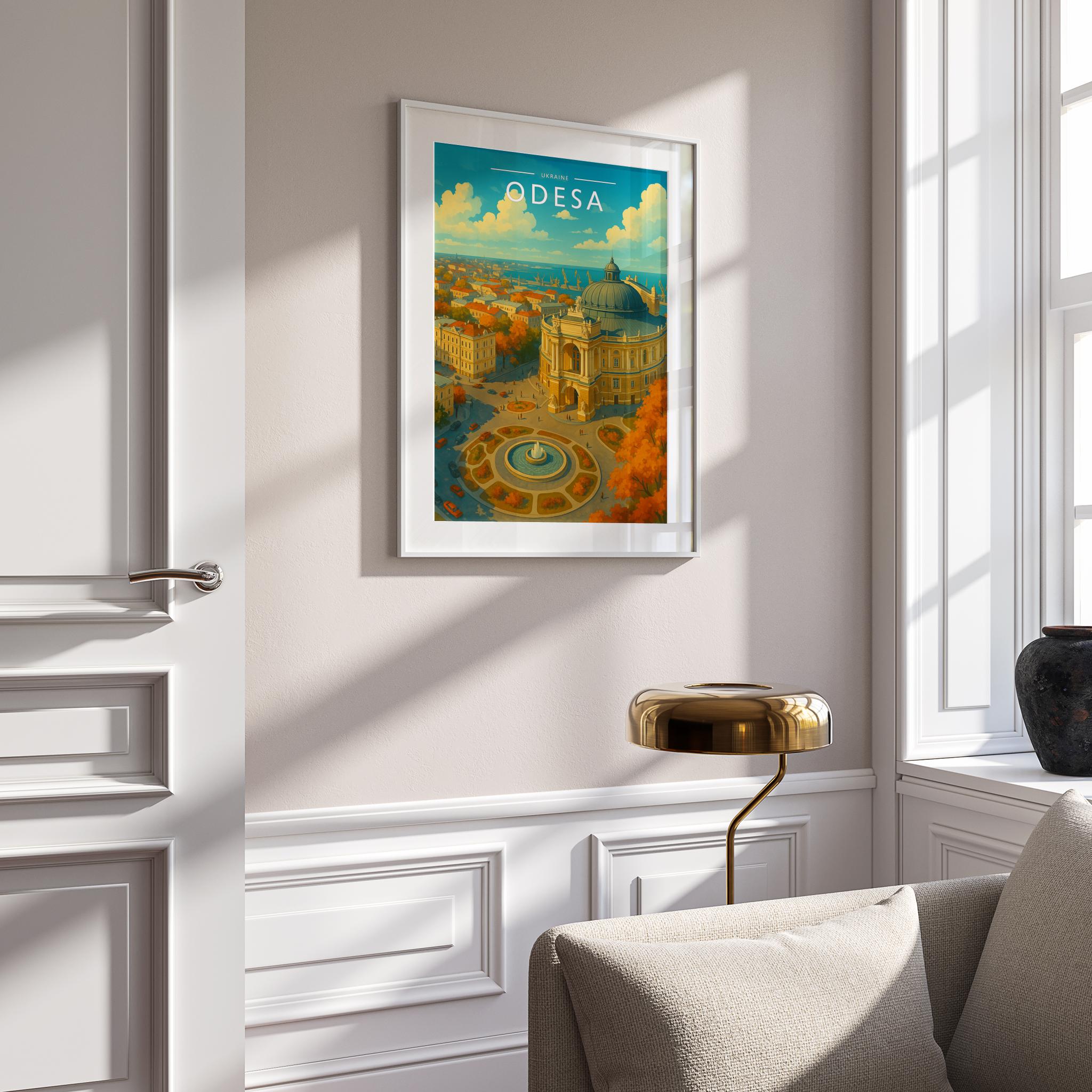 Odesa Travel Poster mounted in a white frame