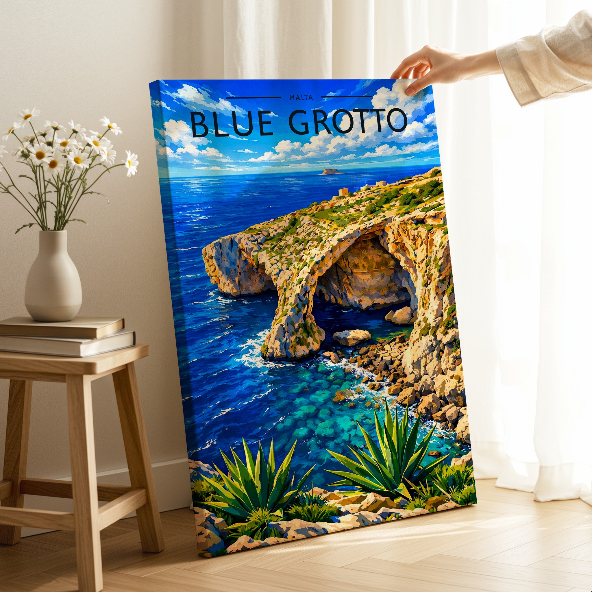Blue Grotto Travel Poster as a gallery-wrapped canvas