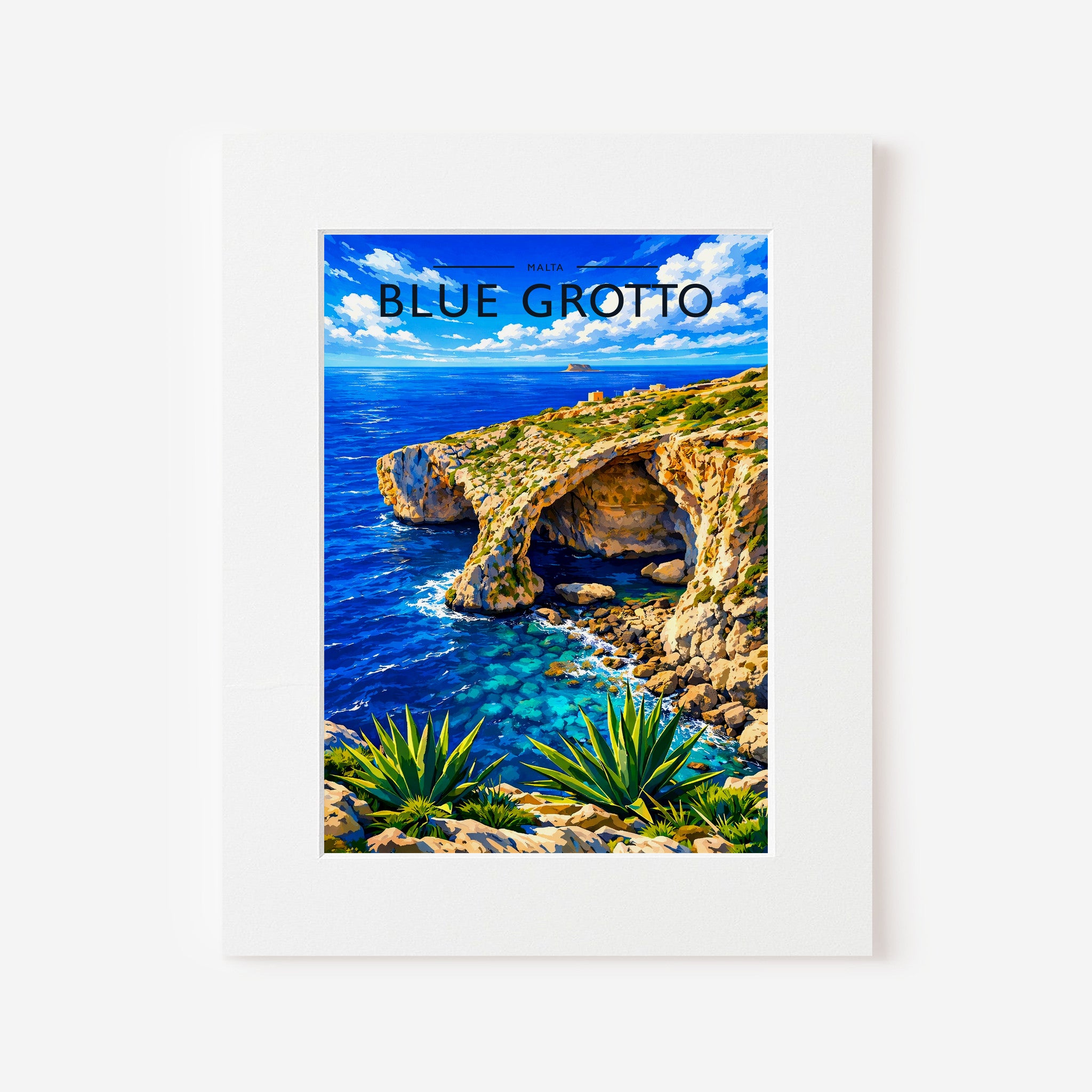 Blue Grotto Travel Poster in a white mount