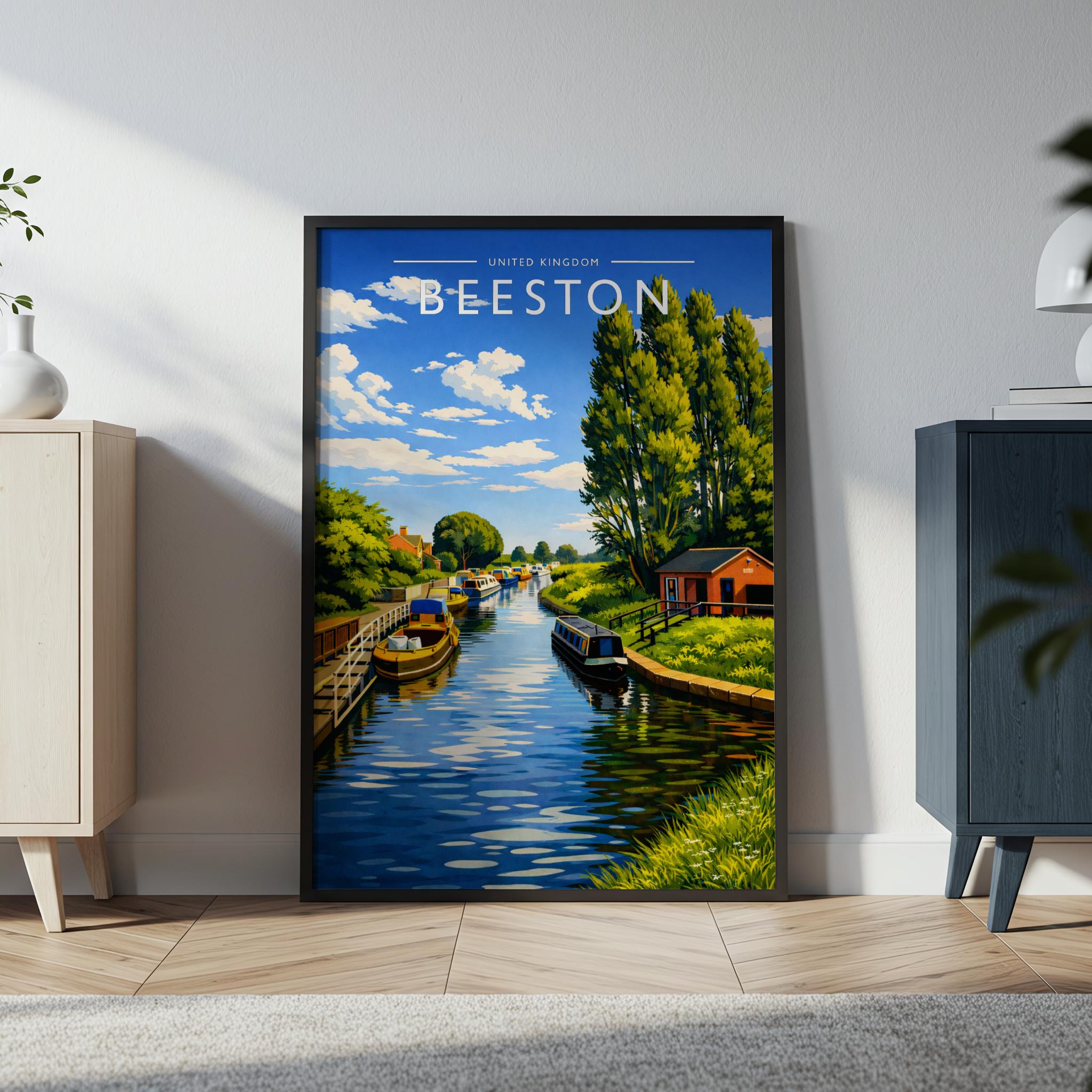 Beeston Travel Poster in a black frame