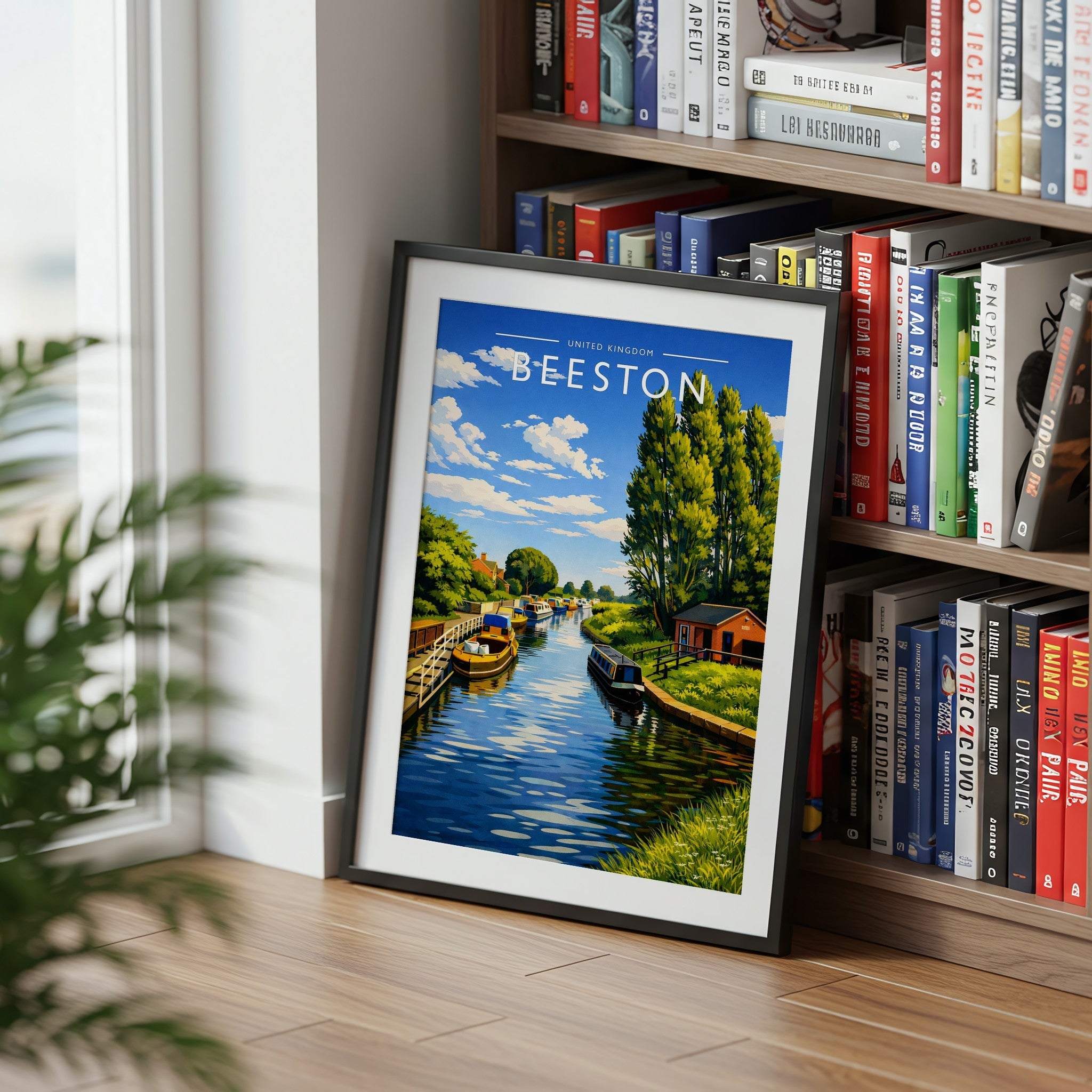 Beeston Travel Poster mounted in a black frame