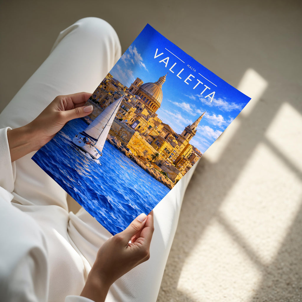Valletta #2 Travel Poster - A4 print held in hand