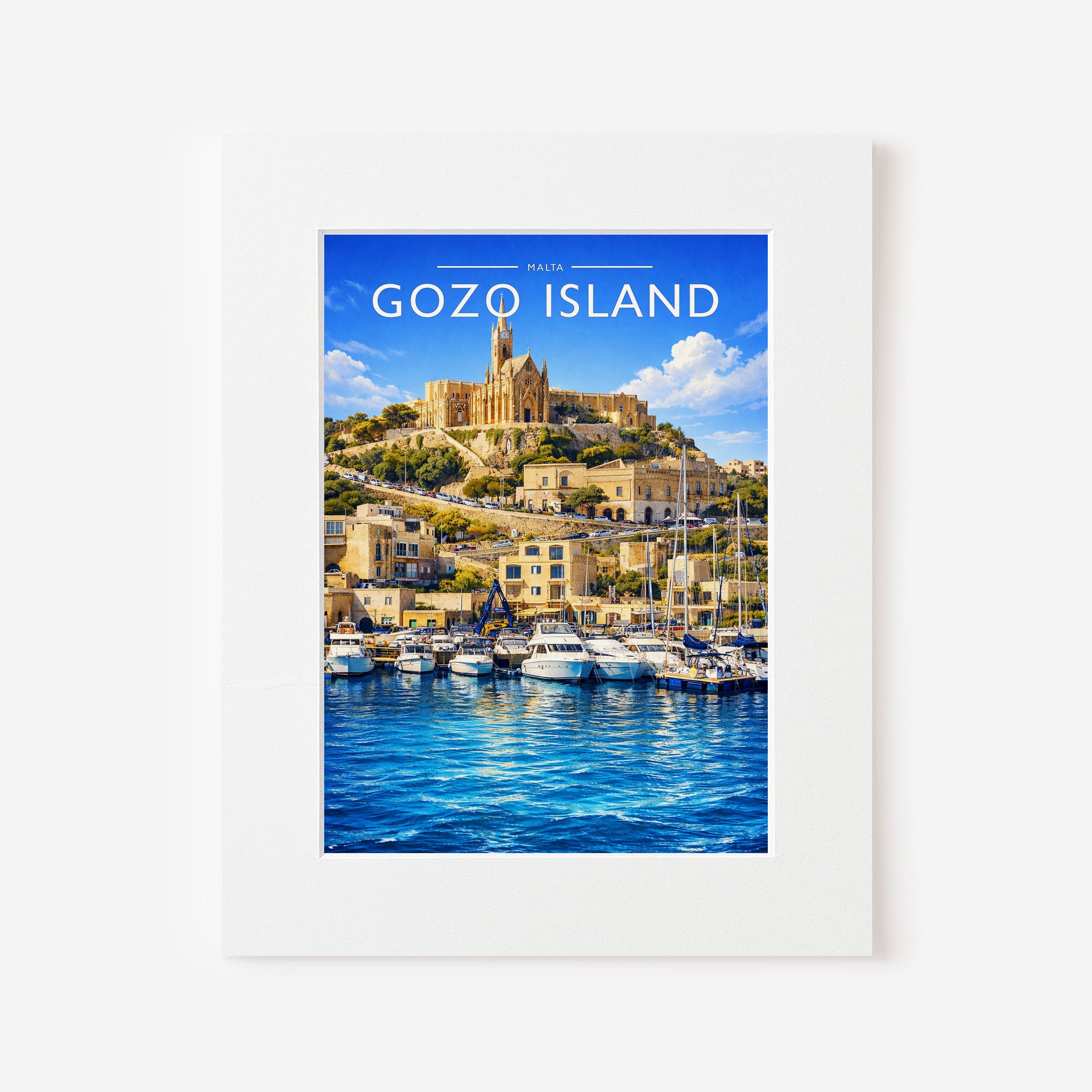 Gozo Island Travel Poster in a white mount