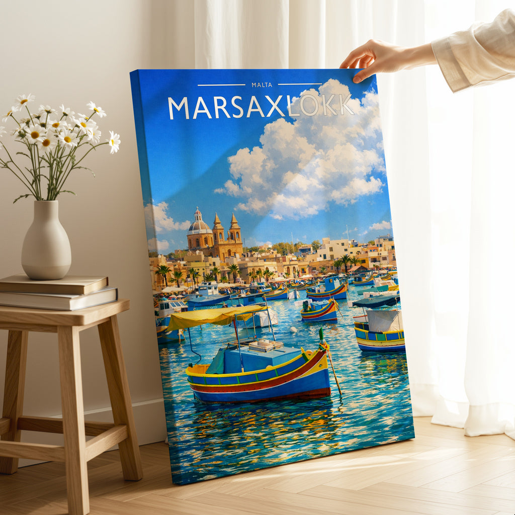 Marsaxlokk Travel Poster as a gallery-wrapped canvas