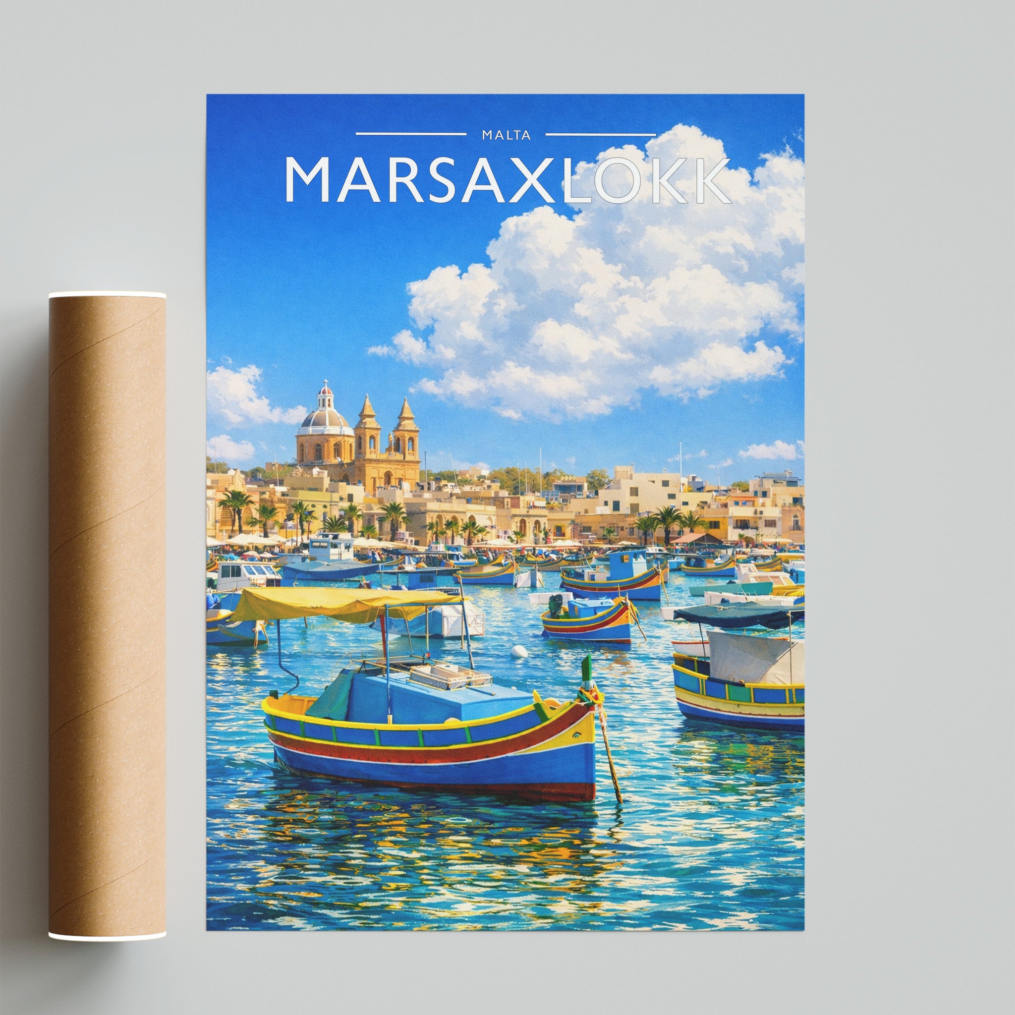 Marsaxlokk Travel Poster - fine art print with shipping tube