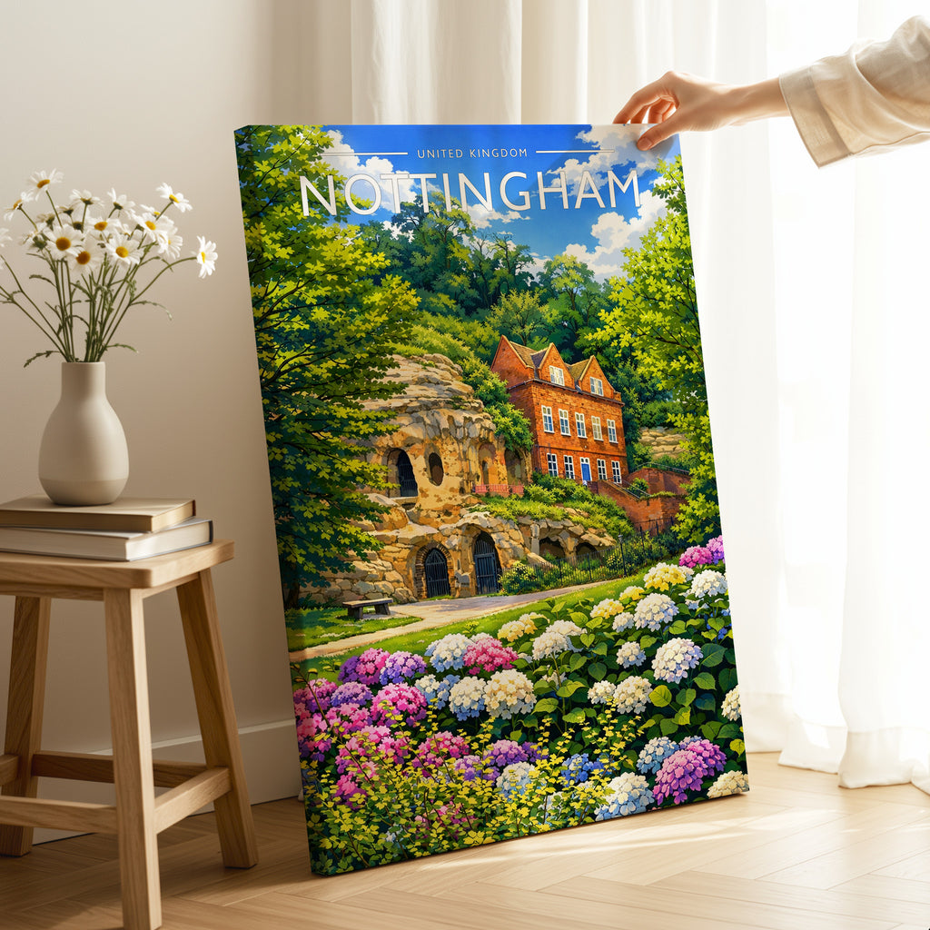 Nottingham Travel Poster as a gallery-wrapped canvas