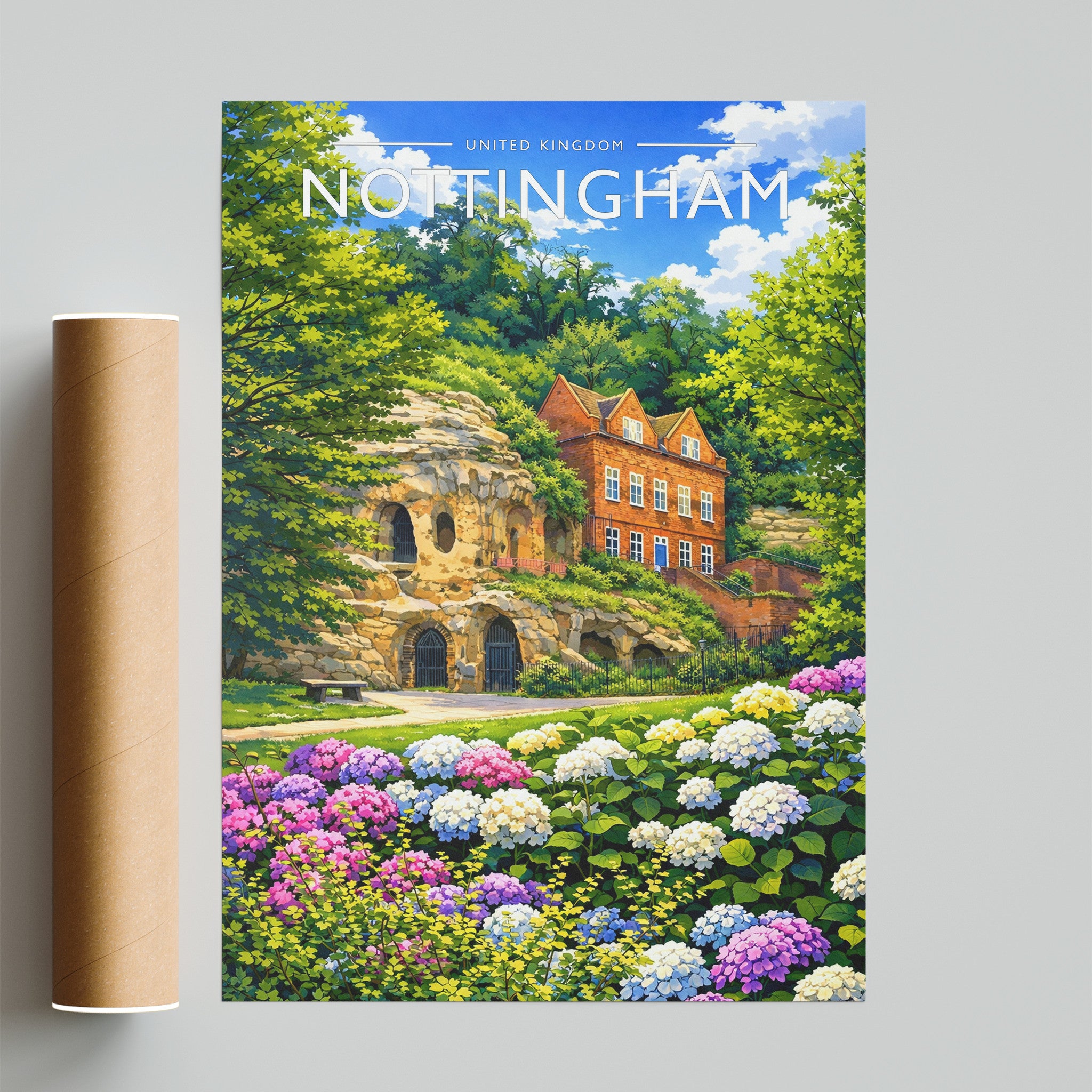 Nottingham Travel Poster - fine art print with shipping tube