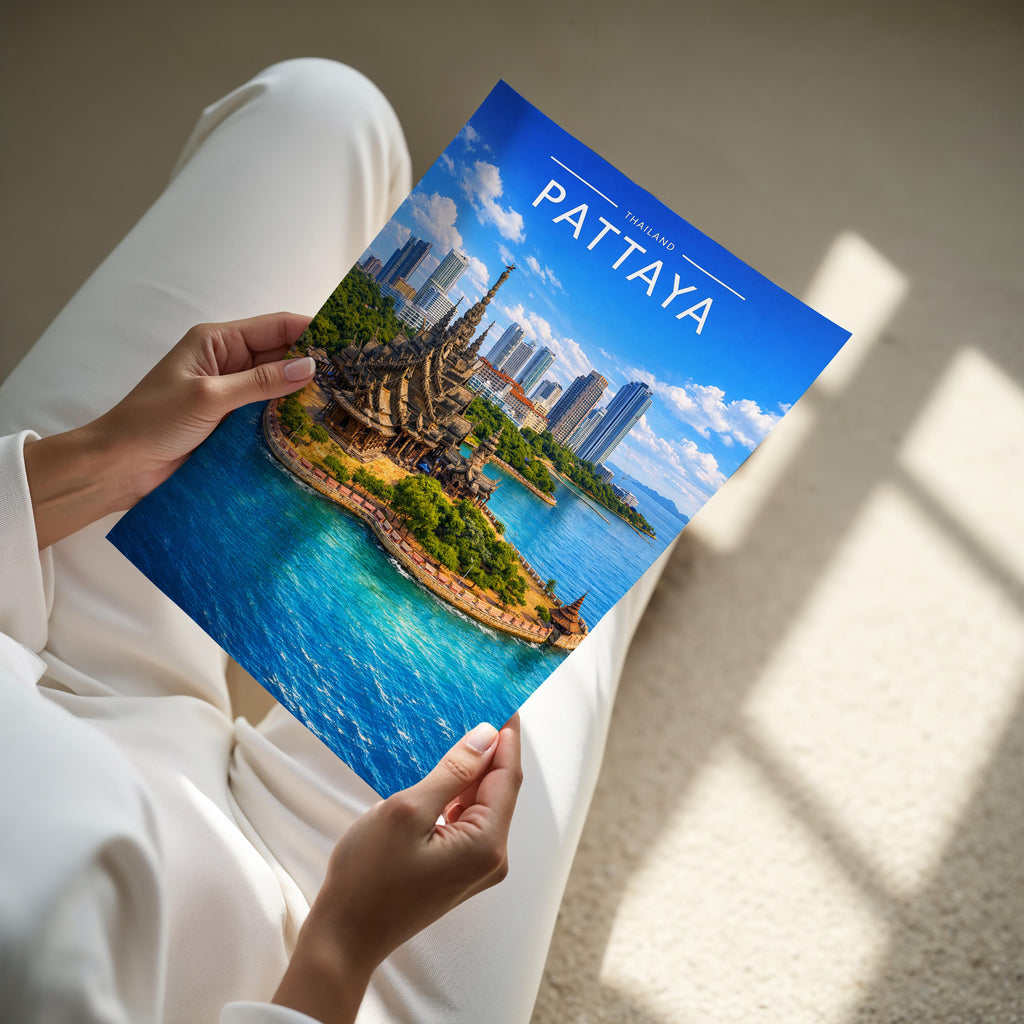 Pattaya Travel Poster - A4 print held in hand