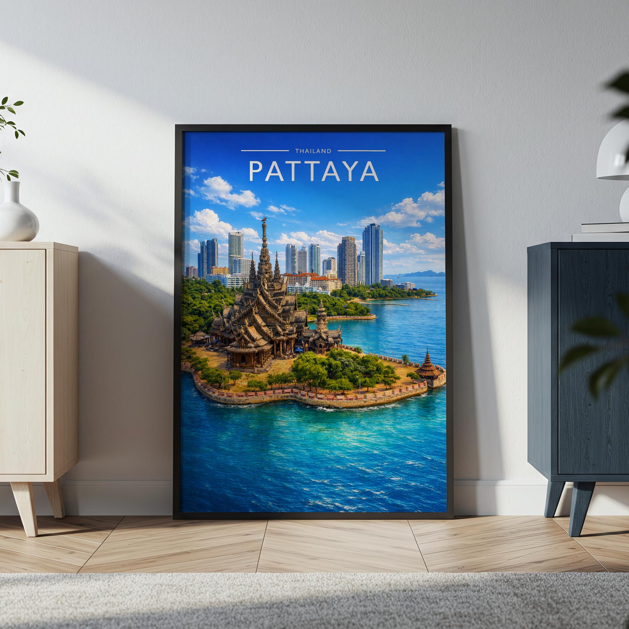 Pattaya Travel Poster in a black frame