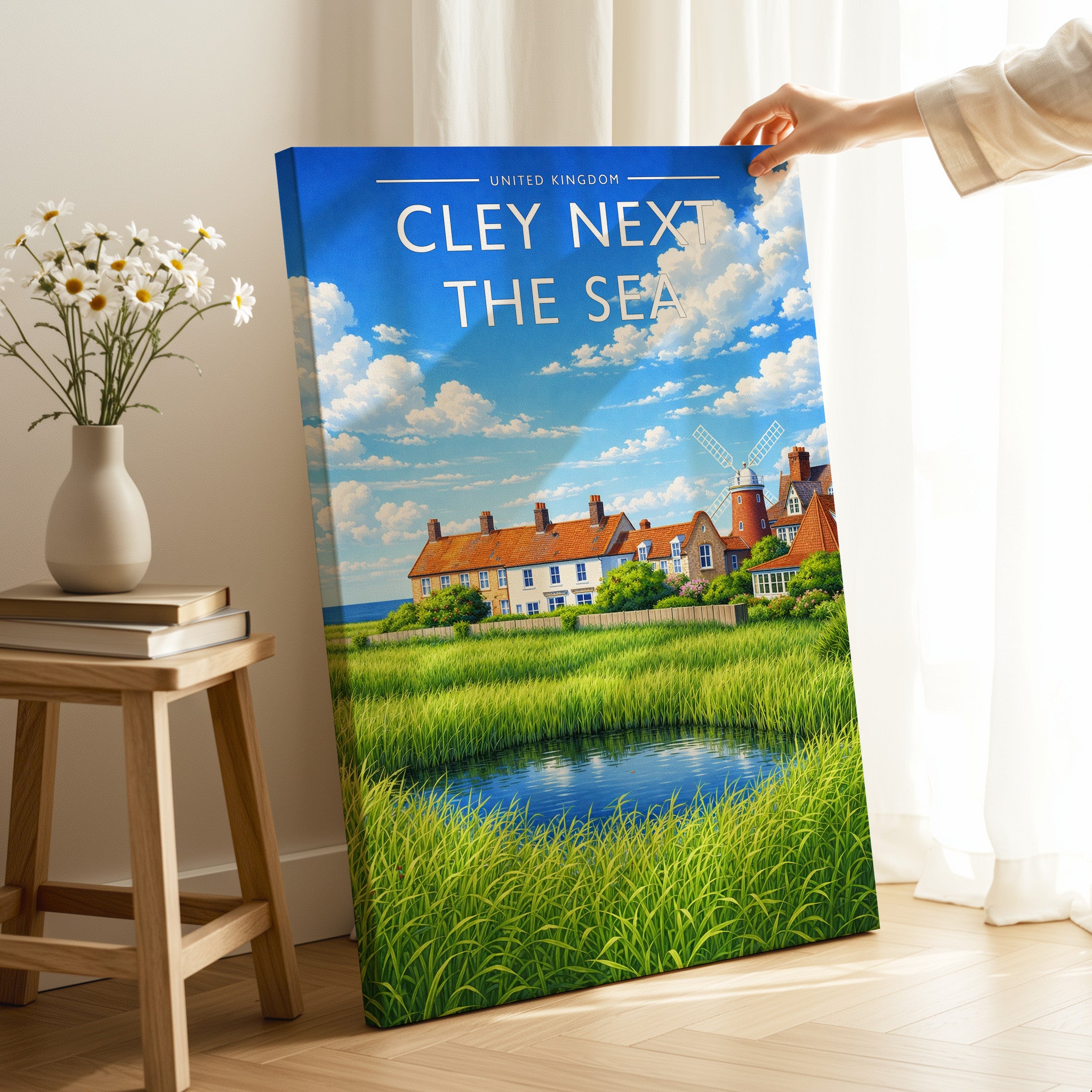 Cley next the Sea Travel Poster as a gallery-wrapped canvas