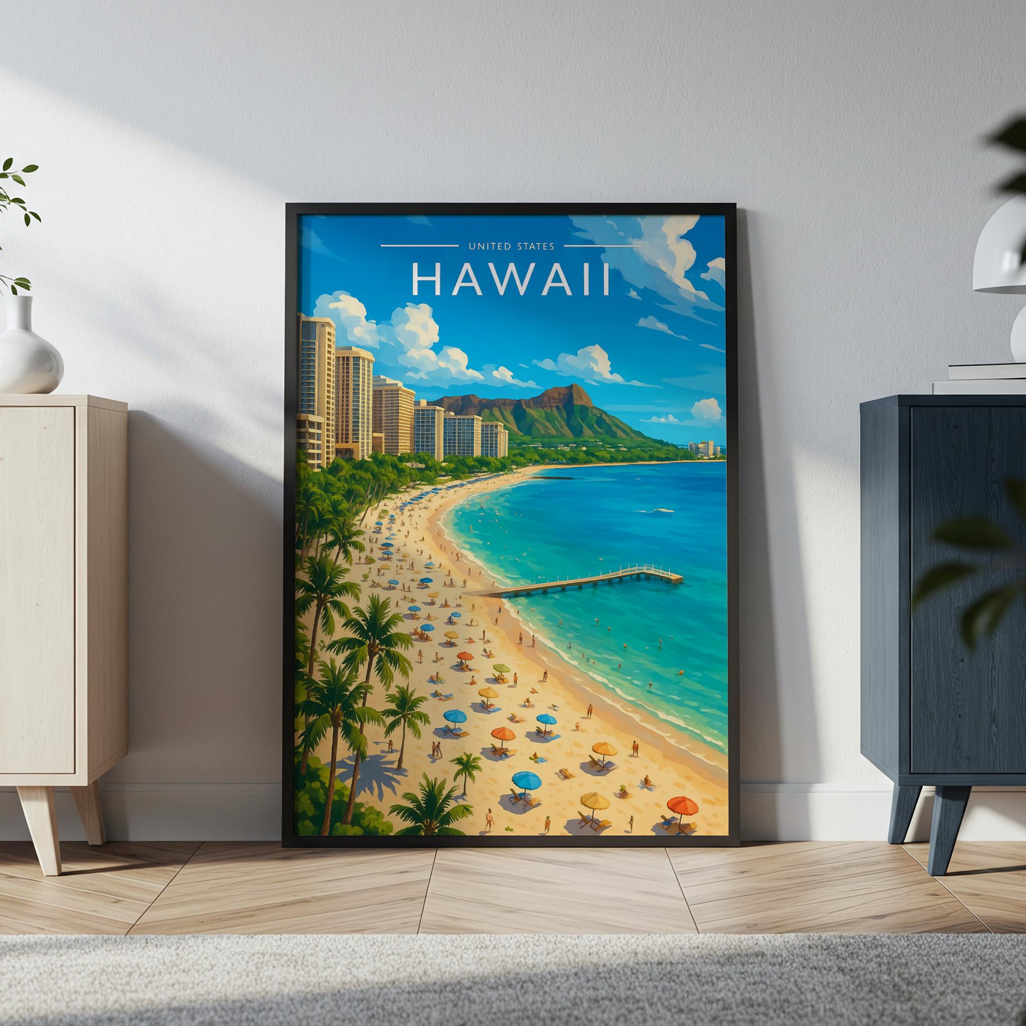 Hawaii Travel Poster in a black frame