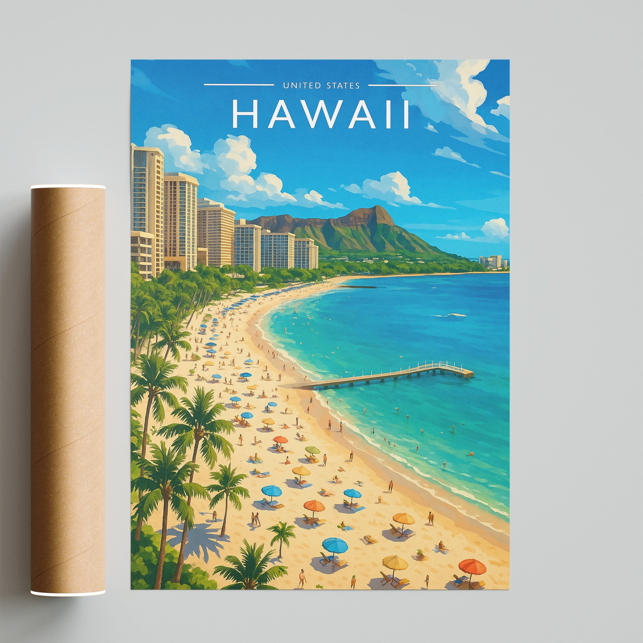 Hawaii Travel Poster - fine art print with shipping tube