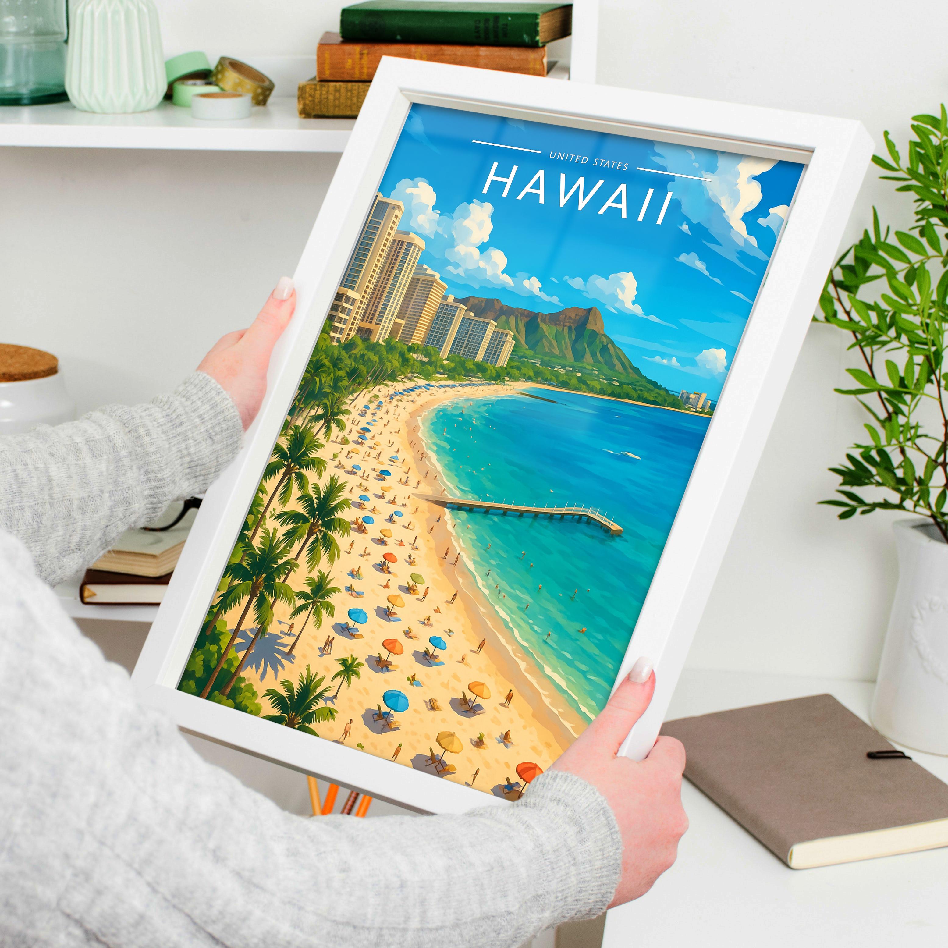 Hawaii Travel Poster held in a white frame