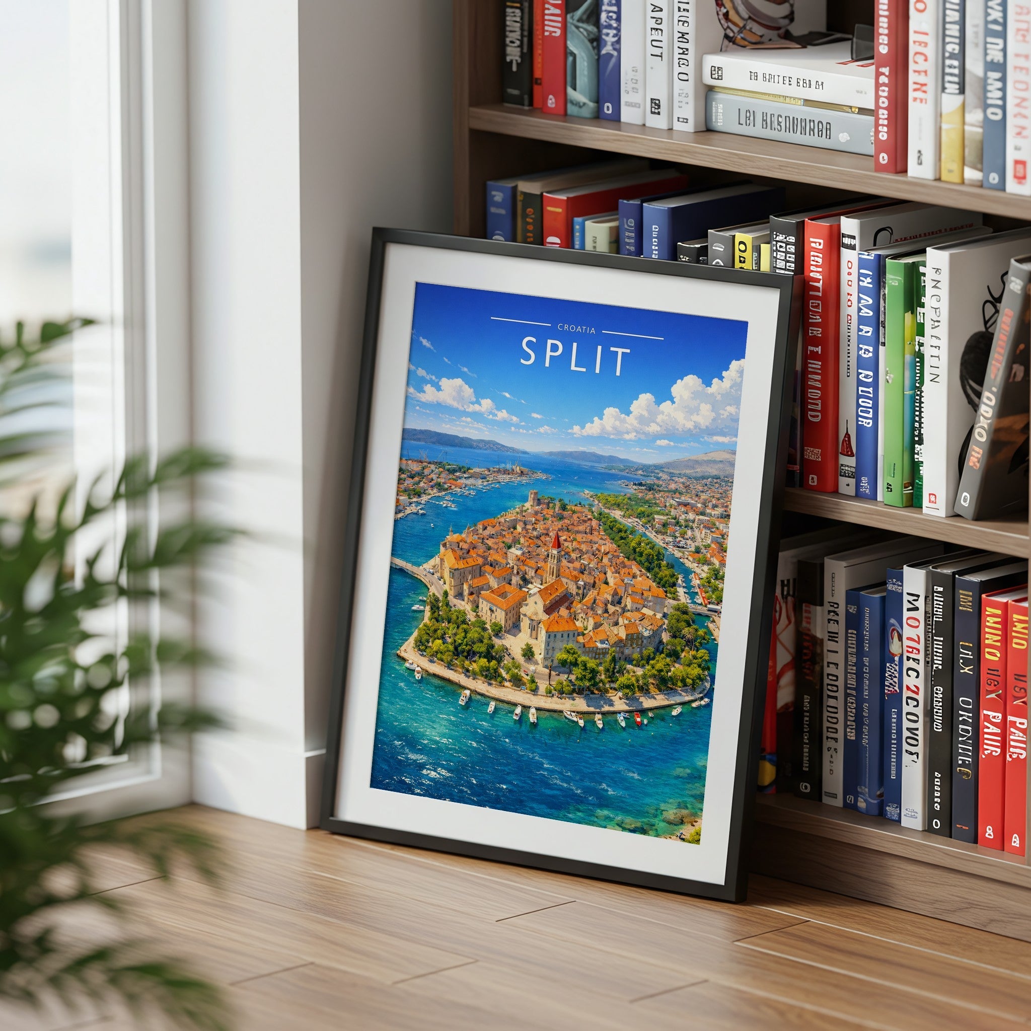 Split Travel Poster mounted in a black frame