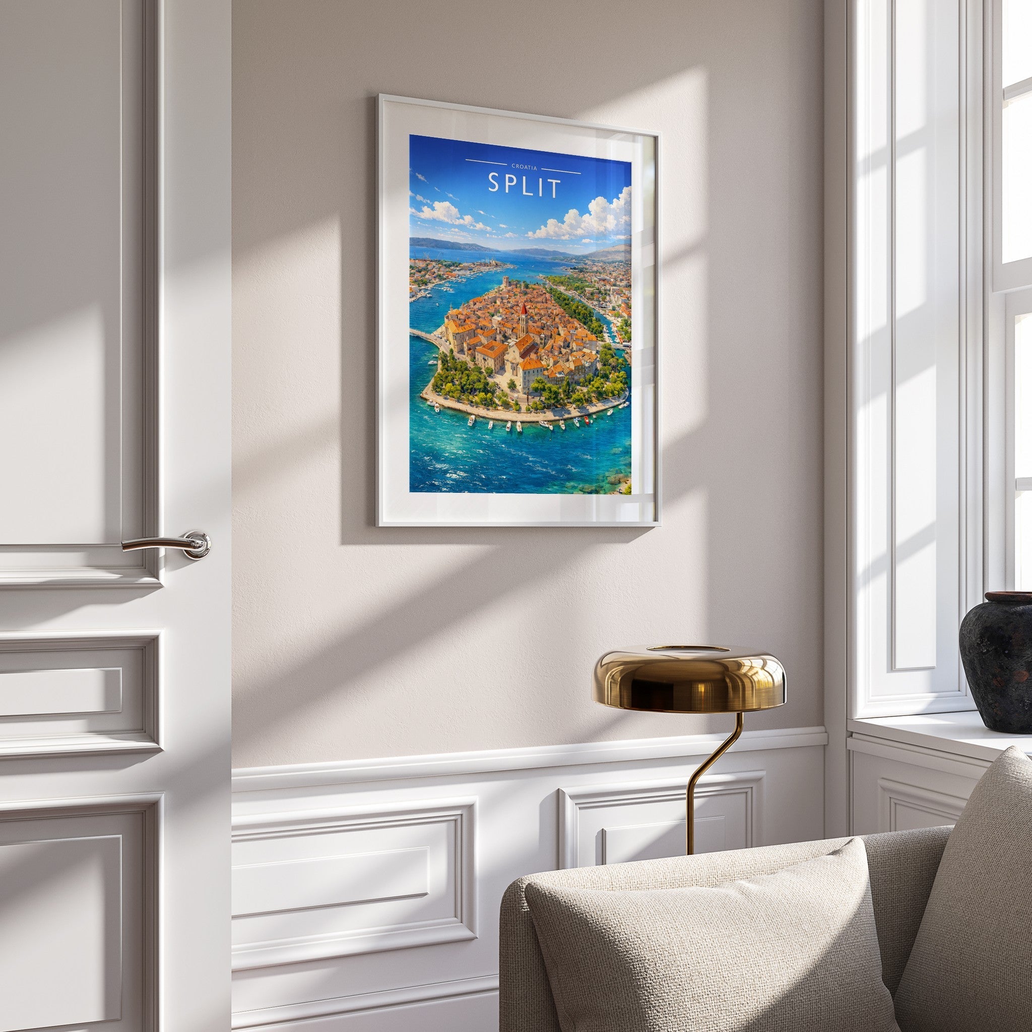 Split Travel Poster mounted in a white frame