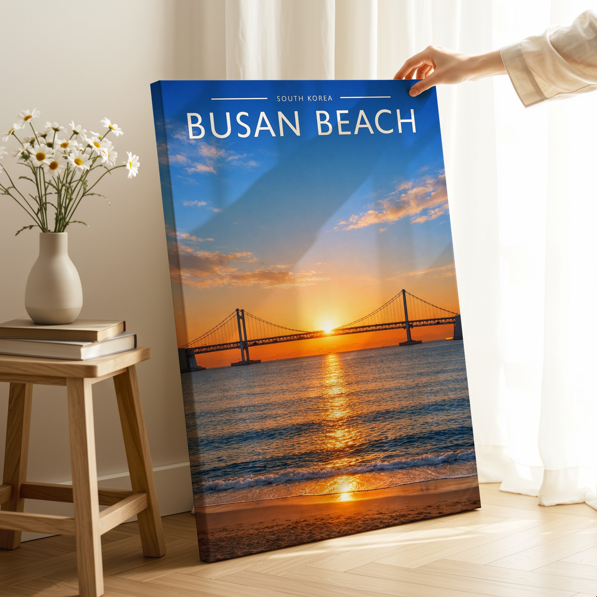 Busan Beach Travel Poster as a gallery-wrapped canvas